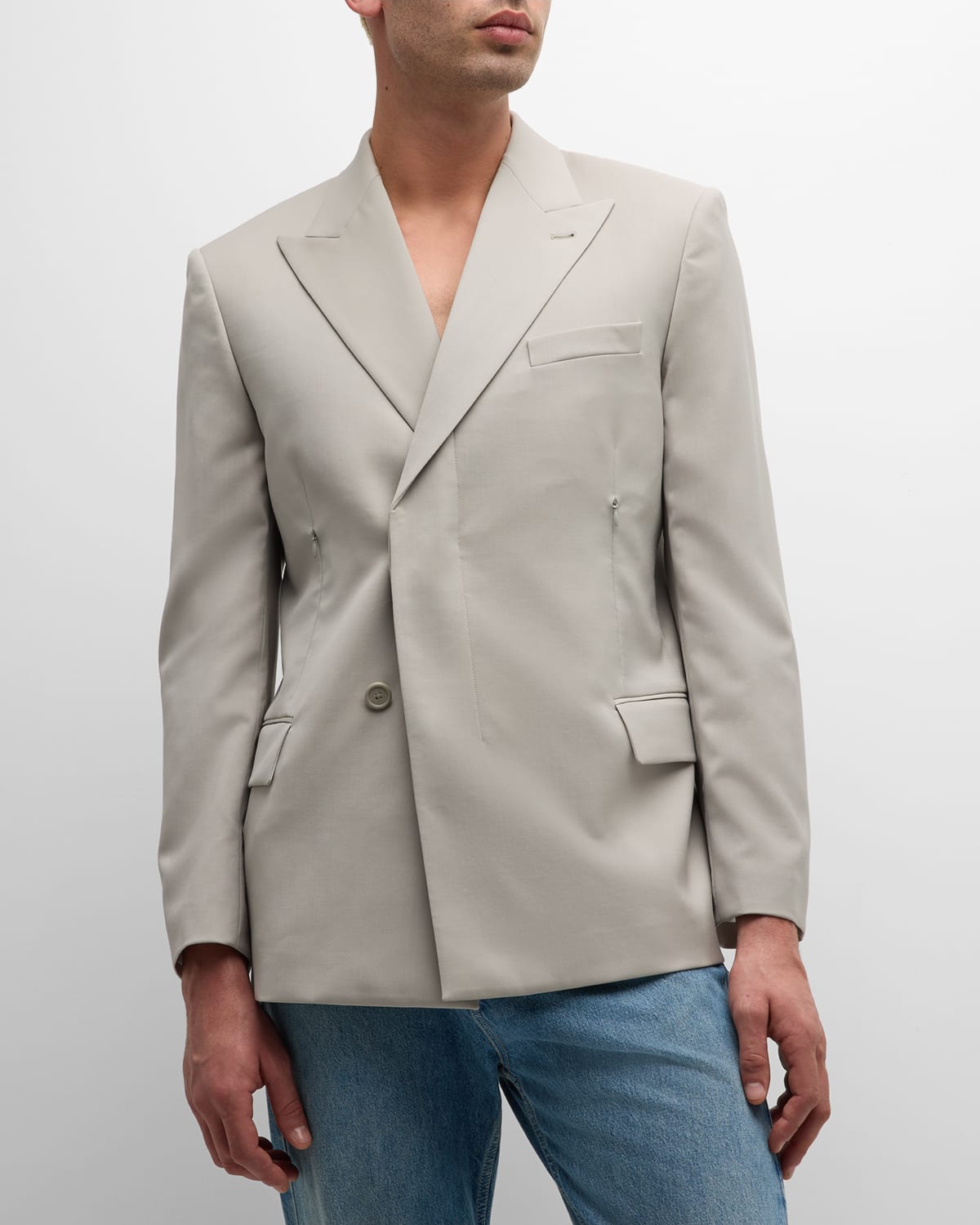 Shop Helmut Lang Men's Boxy Two-piece Double-breasted Blazer Suit In Sand