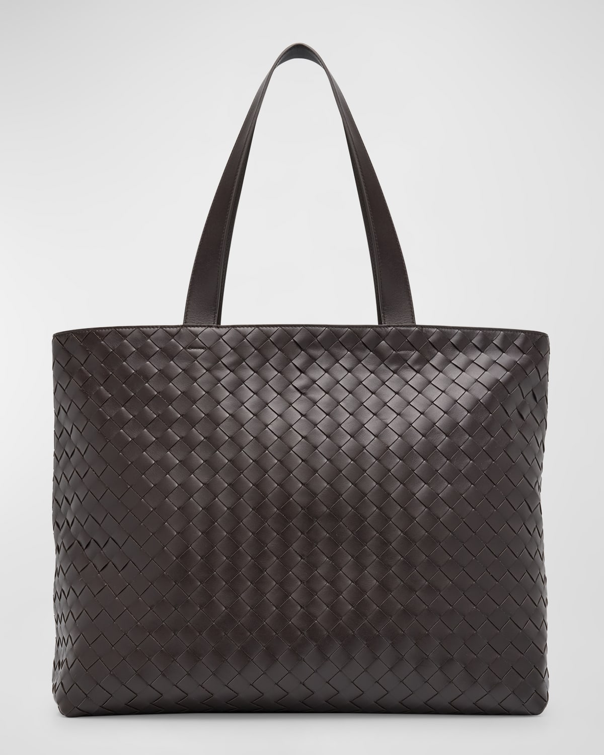 Shop Bottega Veneta Men's Large Intrecciato Leather Tote Bag In Silvernat.