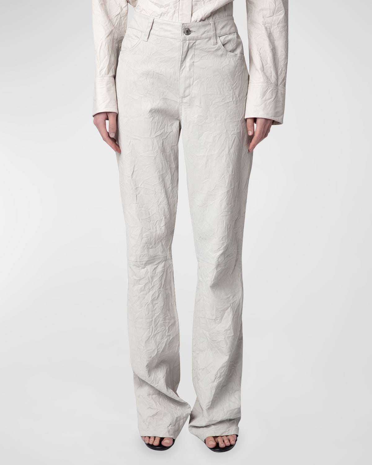 Shop Zadig & Voltaire Pistol Mid-rise Straight-leg Crinkled Leather Pants In Judo
