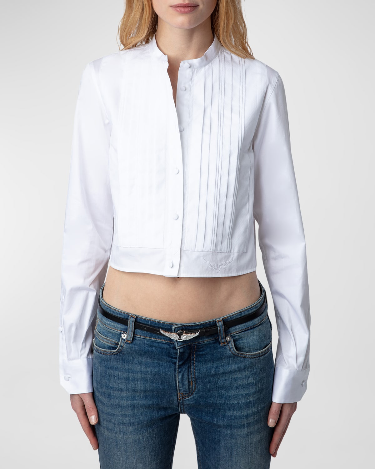 Shop Zadig & Voltaire Theby Pleated Cropped Button-front Shirt In Judo