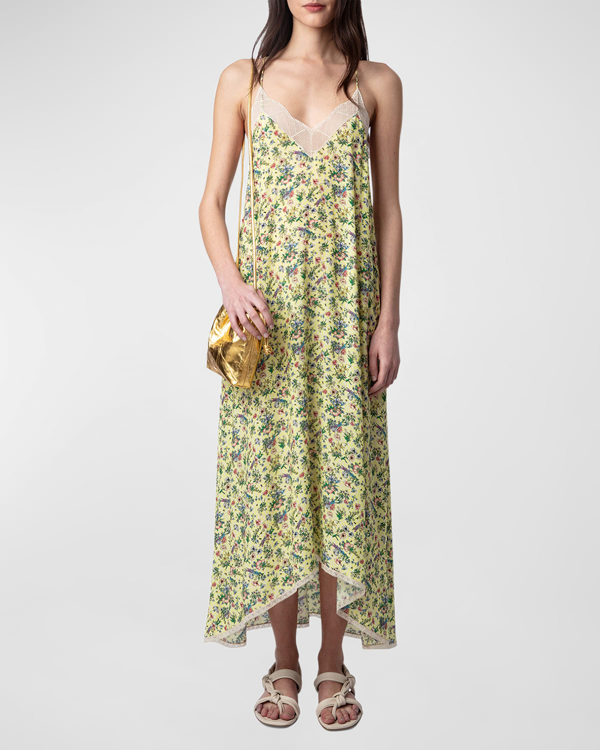 Shop Zadig & Voltaire Risty Soft Small Garden Lace-trim Maxi Dress In Cedra