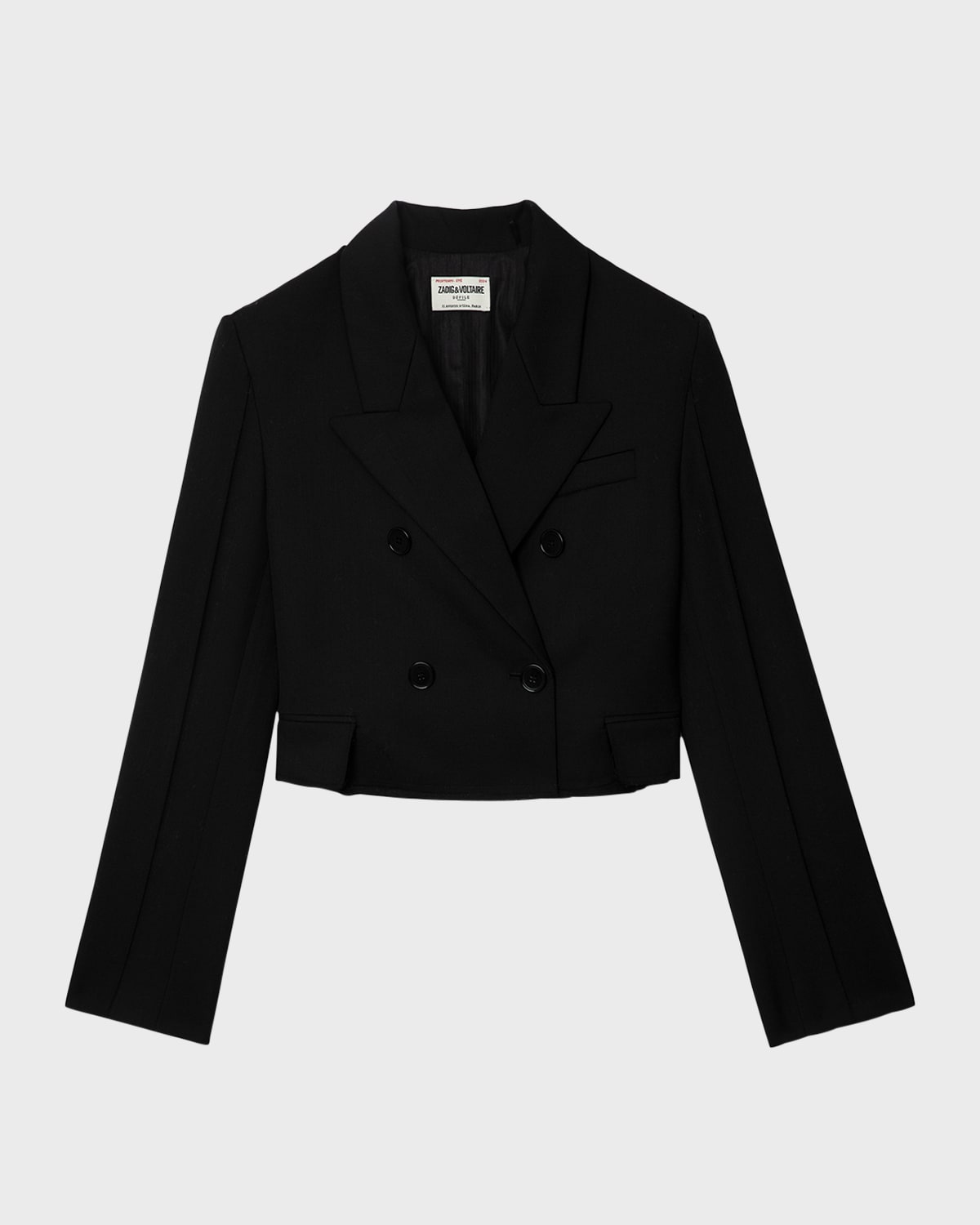 Shop Zadig & Voltaire Vito Double-breasted Cropped Blazer In Noir