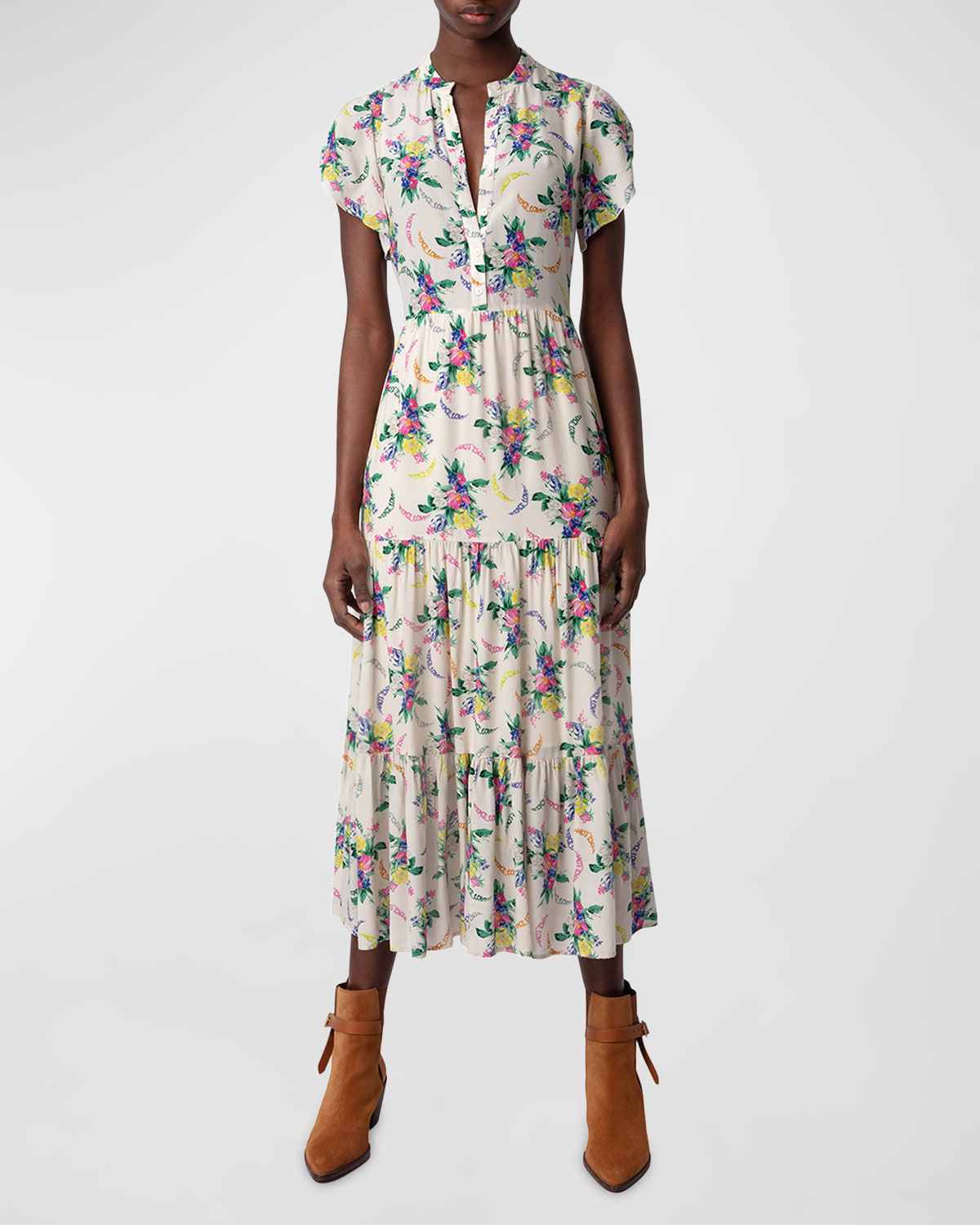 Zadig & Voltaire Razy Soft Bouquet Maxi Dress In Mastic