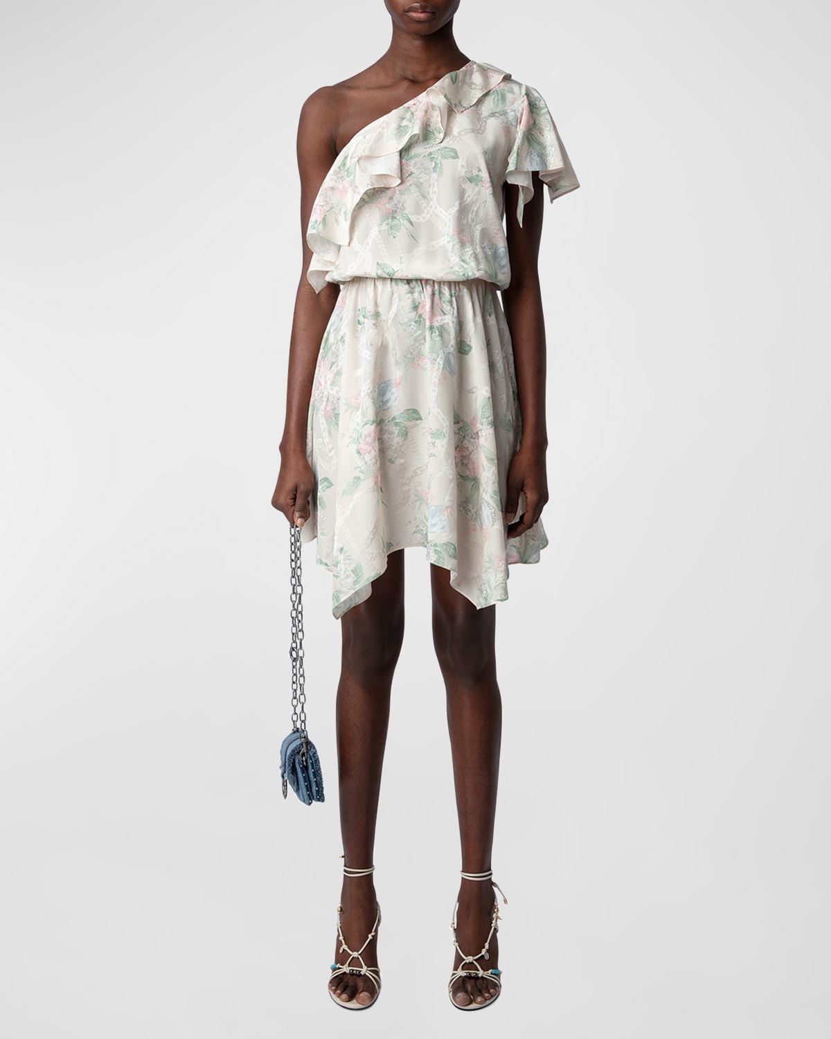 Shop Zadig & Voltaire Robbie Asymmetric Ruffle Mini Dress In Mastic