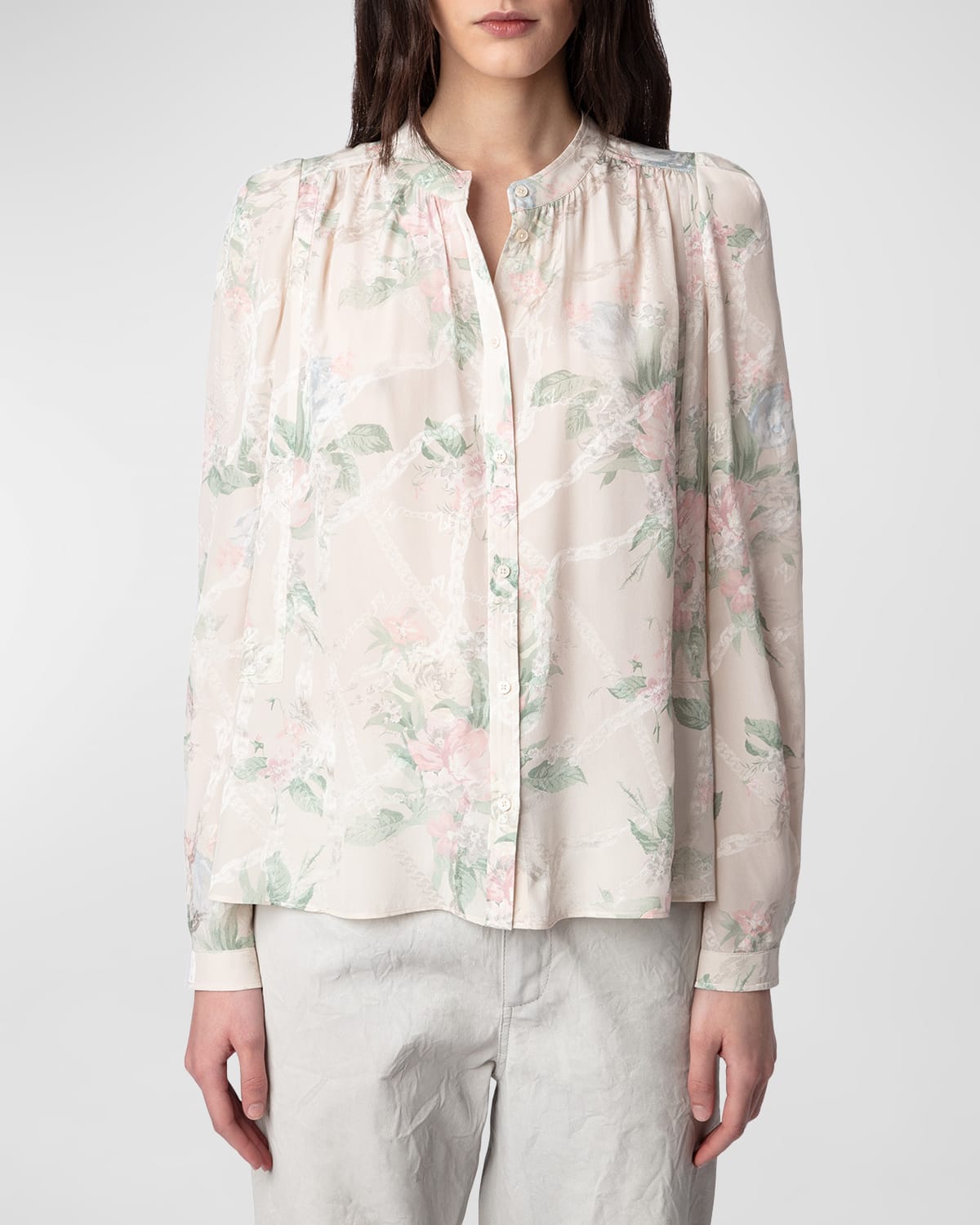 Shop Zadig & Voltaire Tchin Floral Japanese Satin Blouse In Mastic