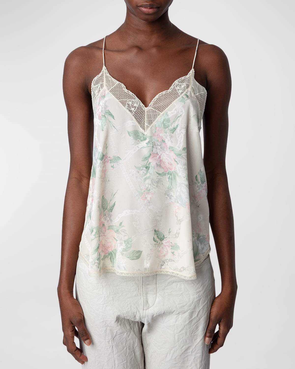Shop Zadig & Voltaire Christy Floral Silk Camisole In Mastic
