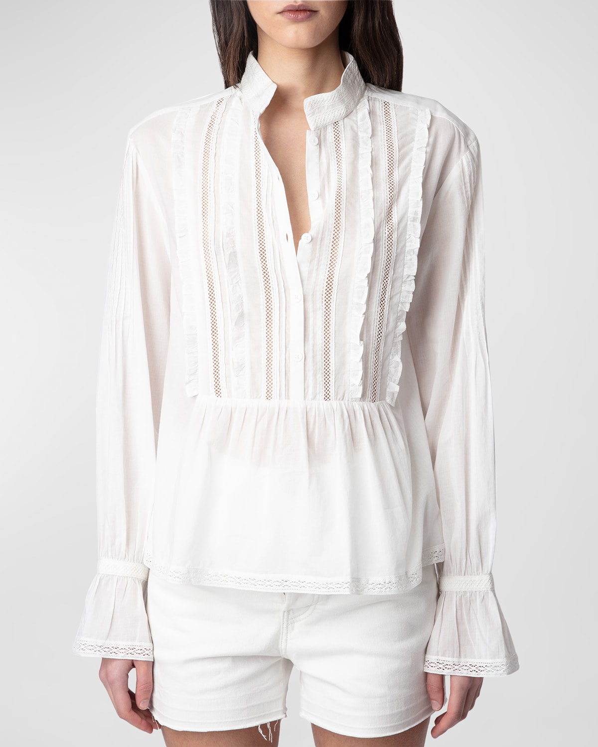 Shop Zadig & Voltaire Tricia Embroidered Cotton Blouse In Blanc