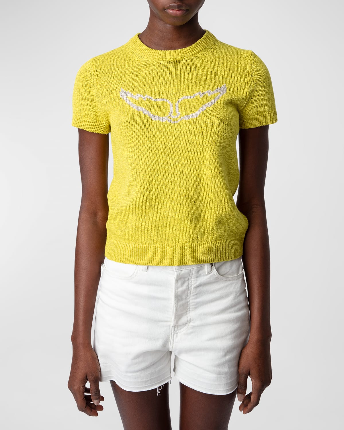 Zadig & Voltaire Sorly Intarsia-knit Short-sleeve Sweater In Cedra