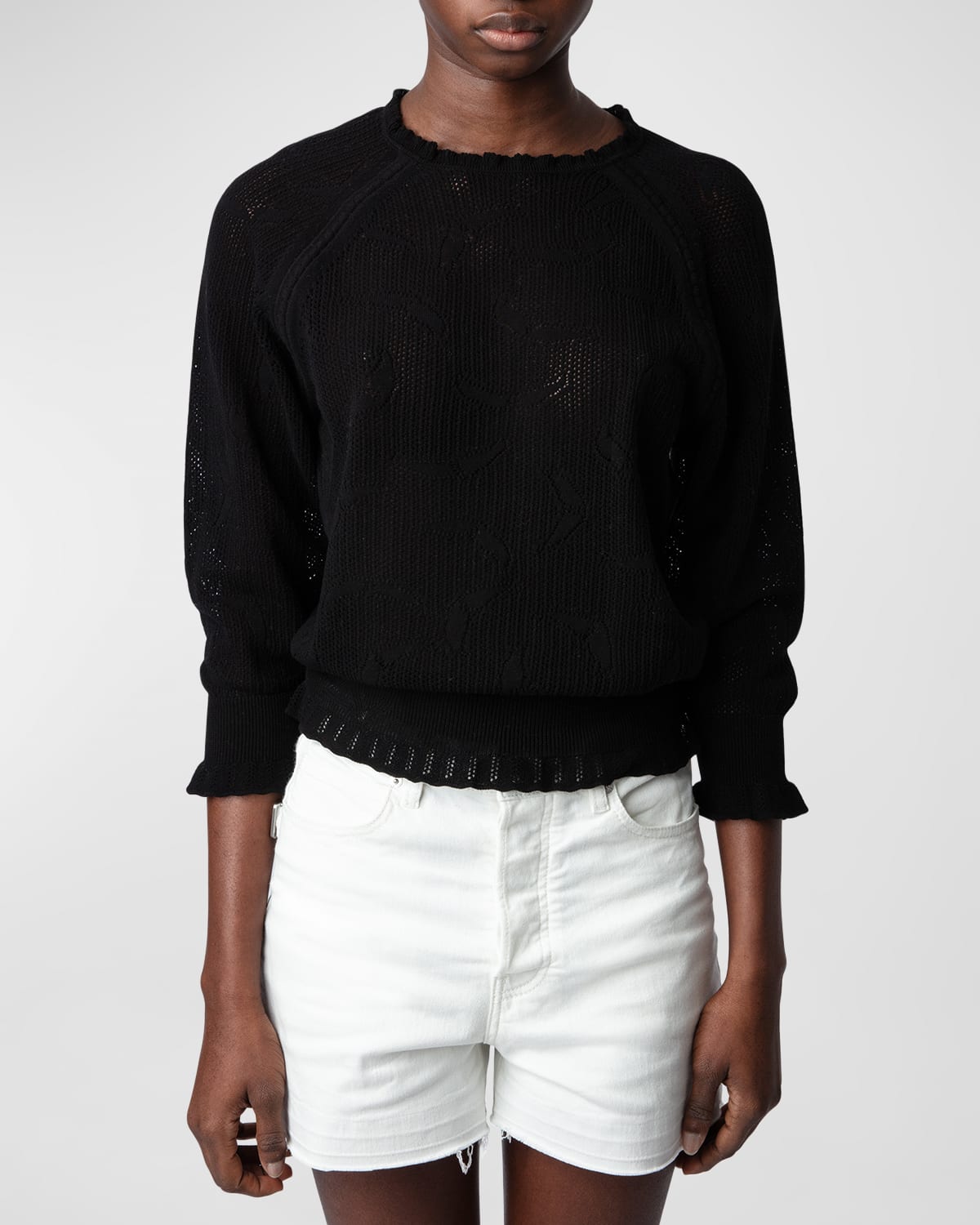 Shop Zadig & Voltaire Moria Pointed-knit Crewneck Sweater In Noir