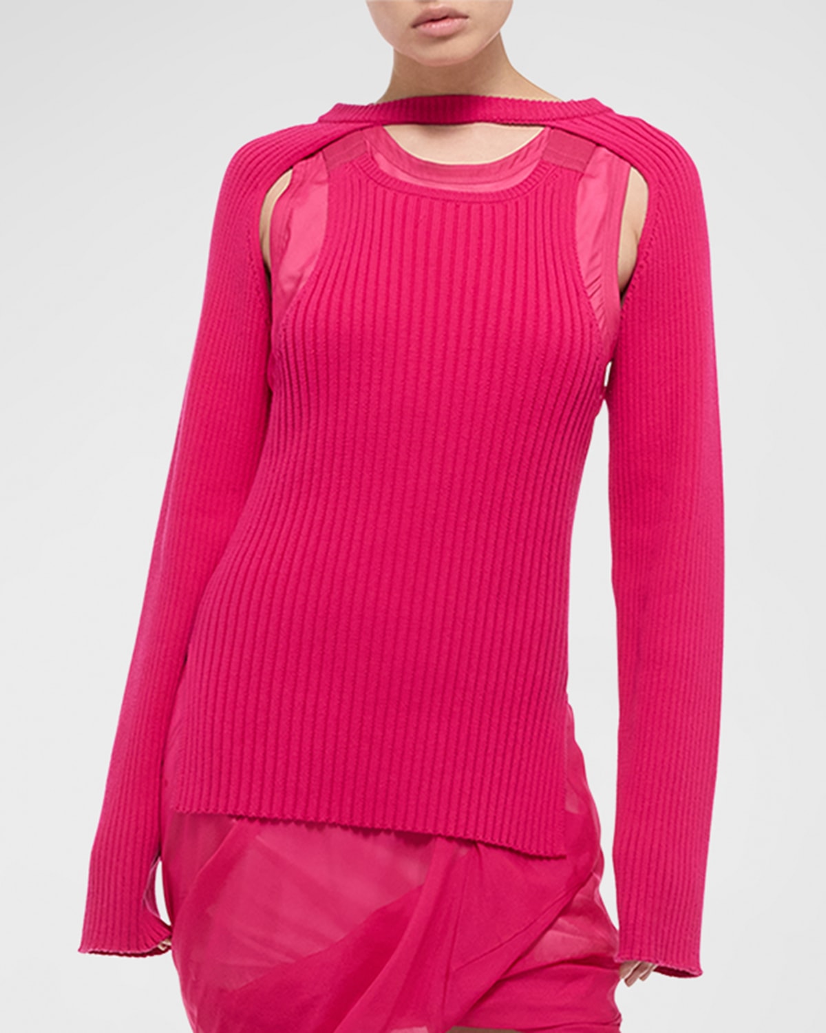 Shop Helmut Lang Ribbed Shrug In Fuchsia