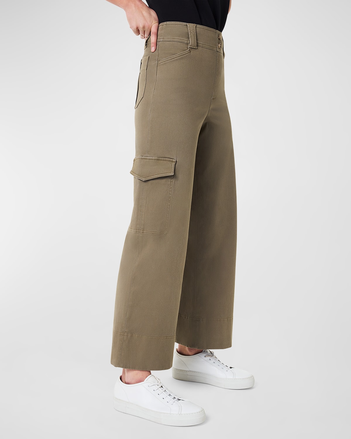 Shop Spanx Stretch Twill Cropped Wide-leg Pants In Tuscan Olive