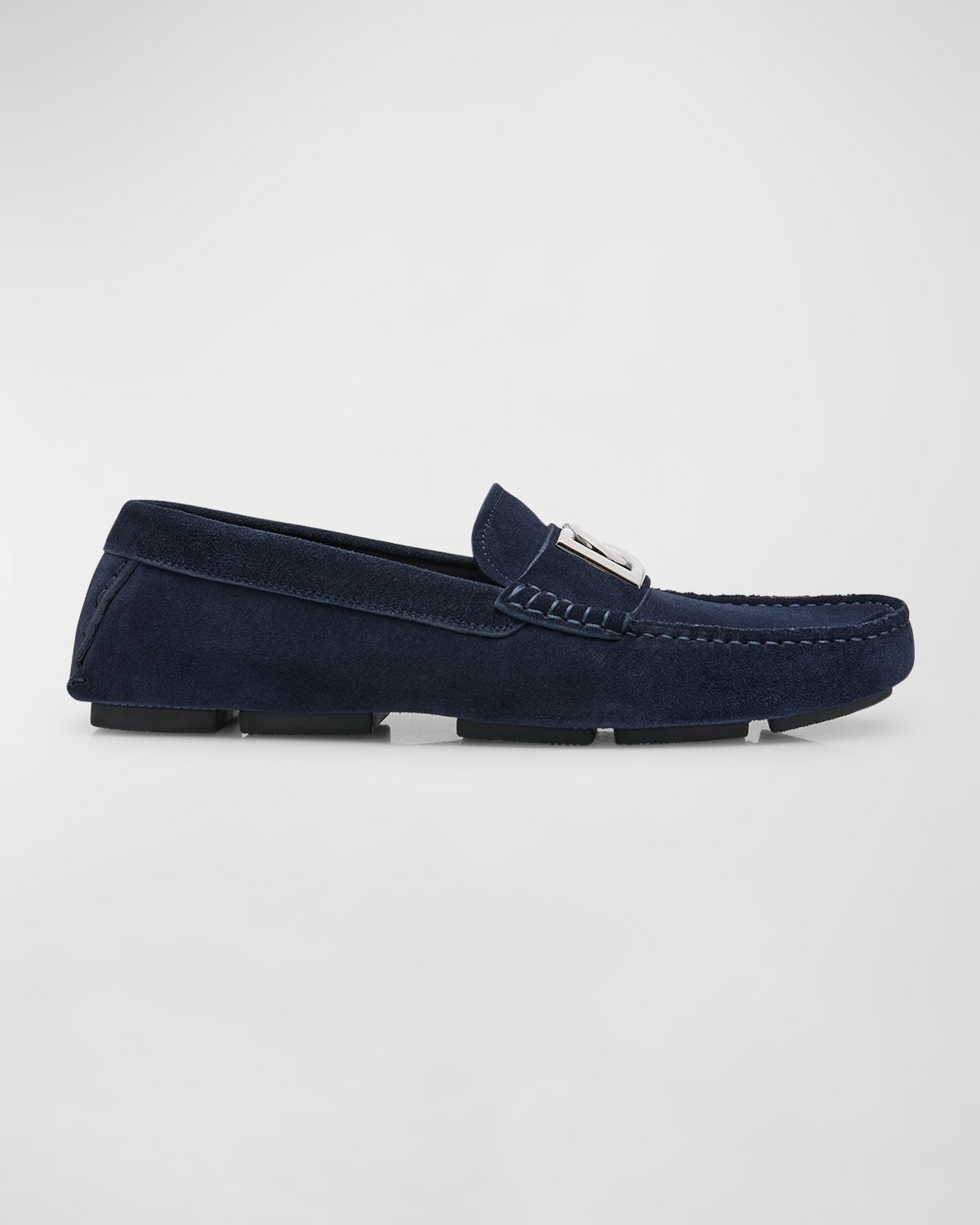 Shop Dolce & Gabbana Men's Dg Leather Driving Shoes In Blu