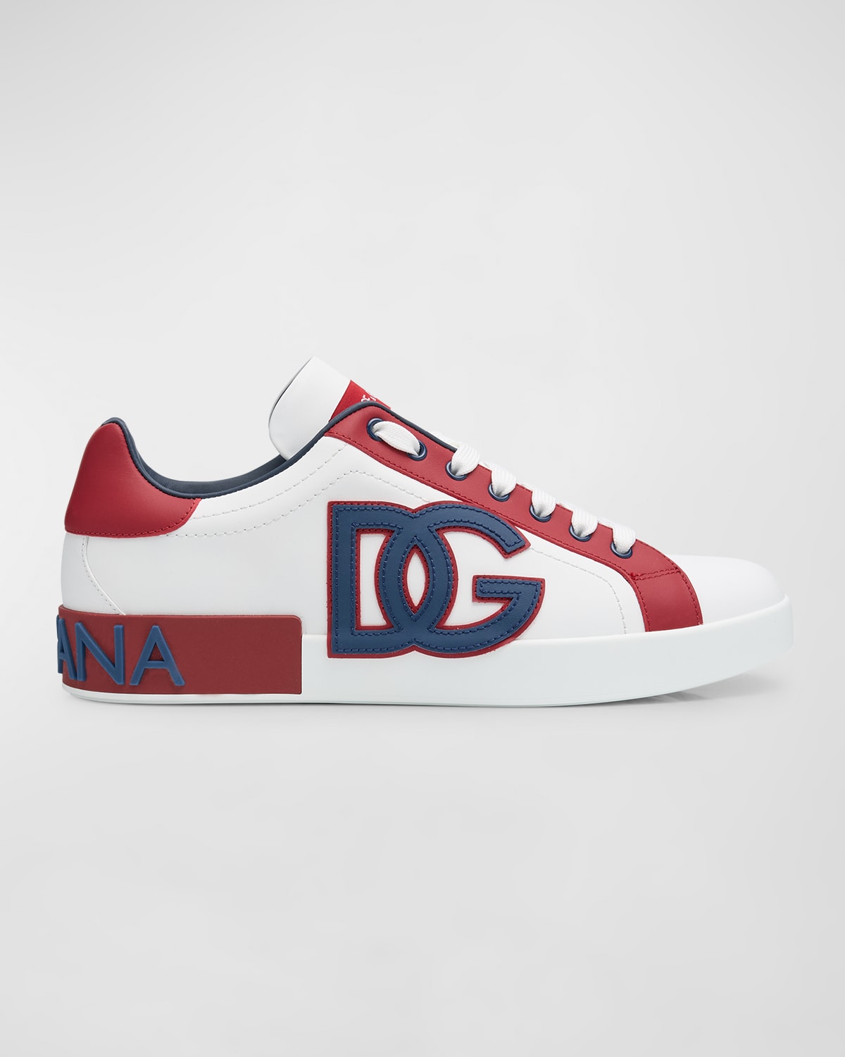 Shop Dolce & Gabbana Men's Portofino Leather Low-top Sneakers In Red/blue