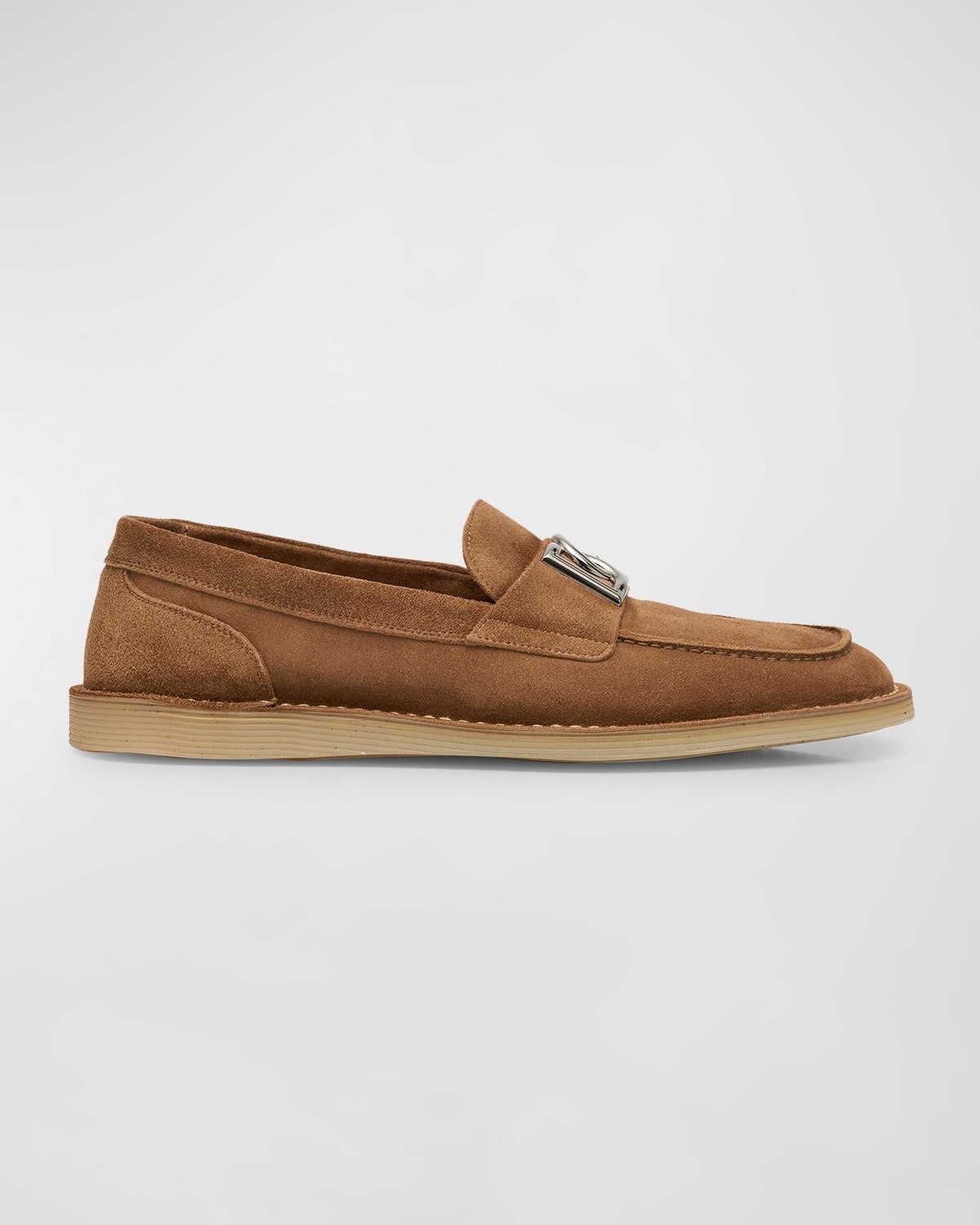 Shop Dolce & Gabbana Men's New Florio Dg Logo Suede Loafers In Bwn