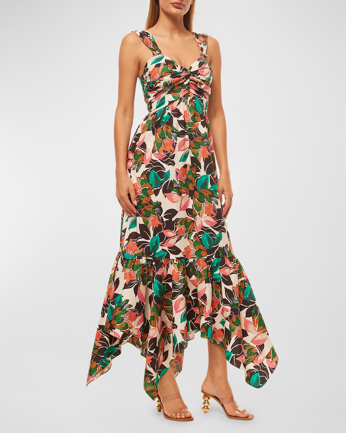 Esperanza Fit & Flare Long Floral Poplin Flounce Dress