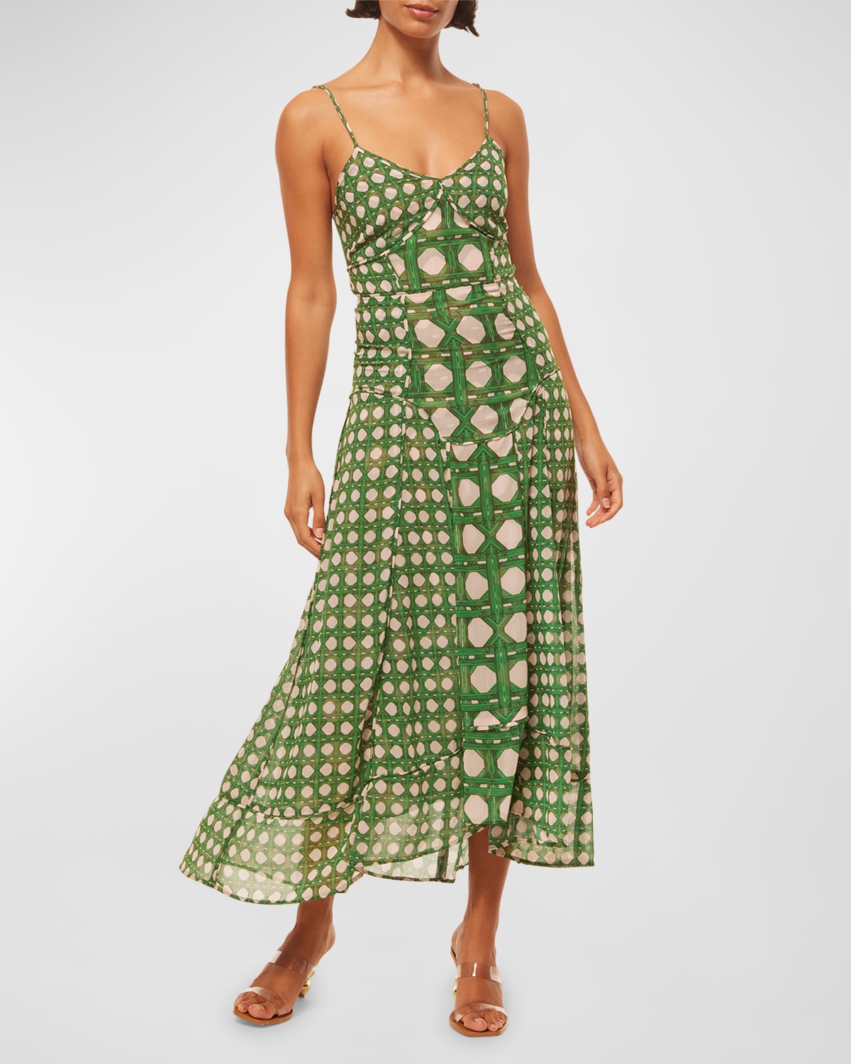Shop Misa Mila Scoop-neck Geo-print Midi Dress In Rattan Tile Mix