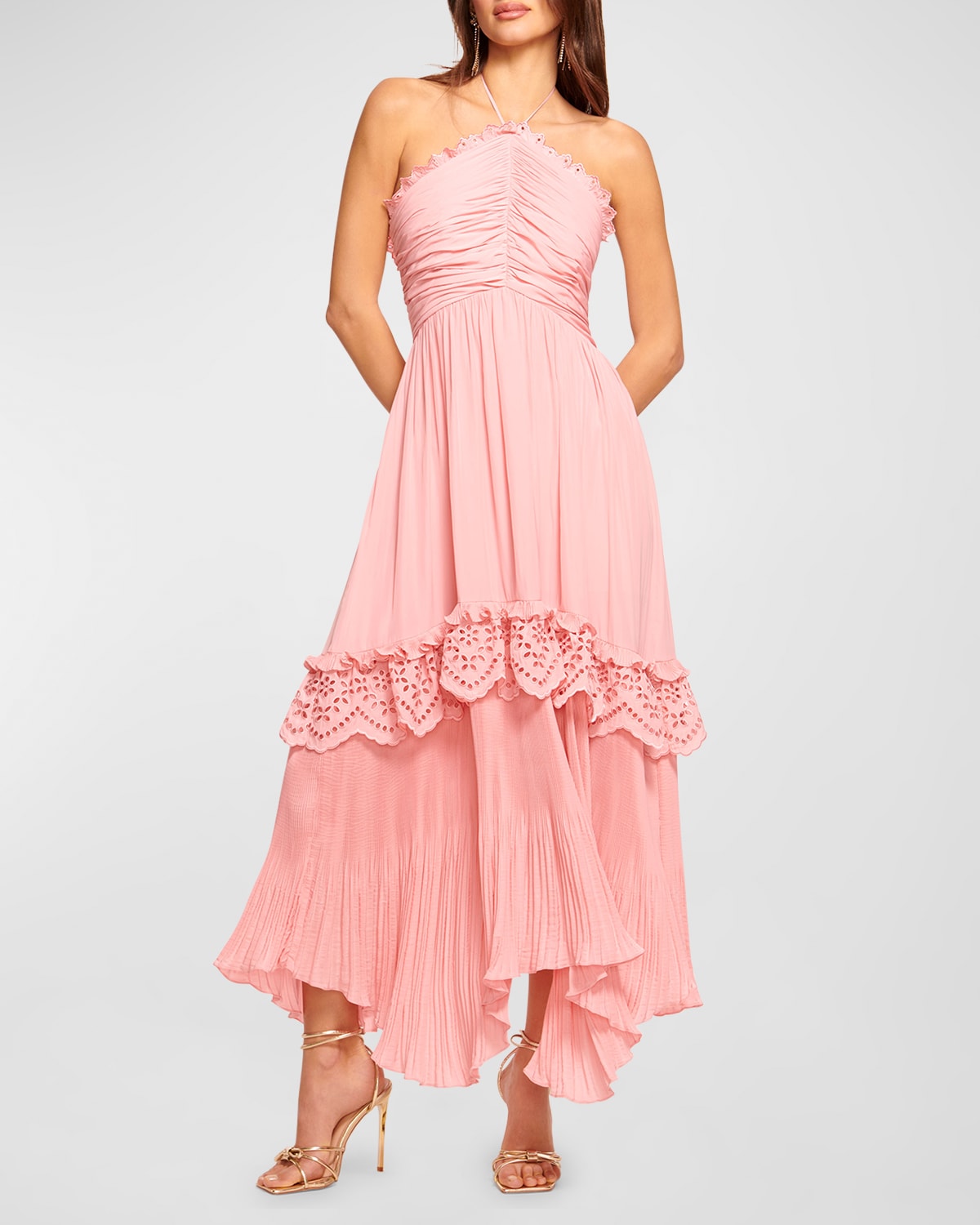 Shop Ramy Brook Dulce Tiered Halter Maxi Dress In Pink Tulip