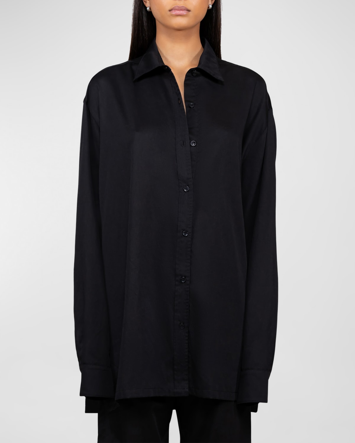 Leset Yoko Oversized Button-front Shirt In Black