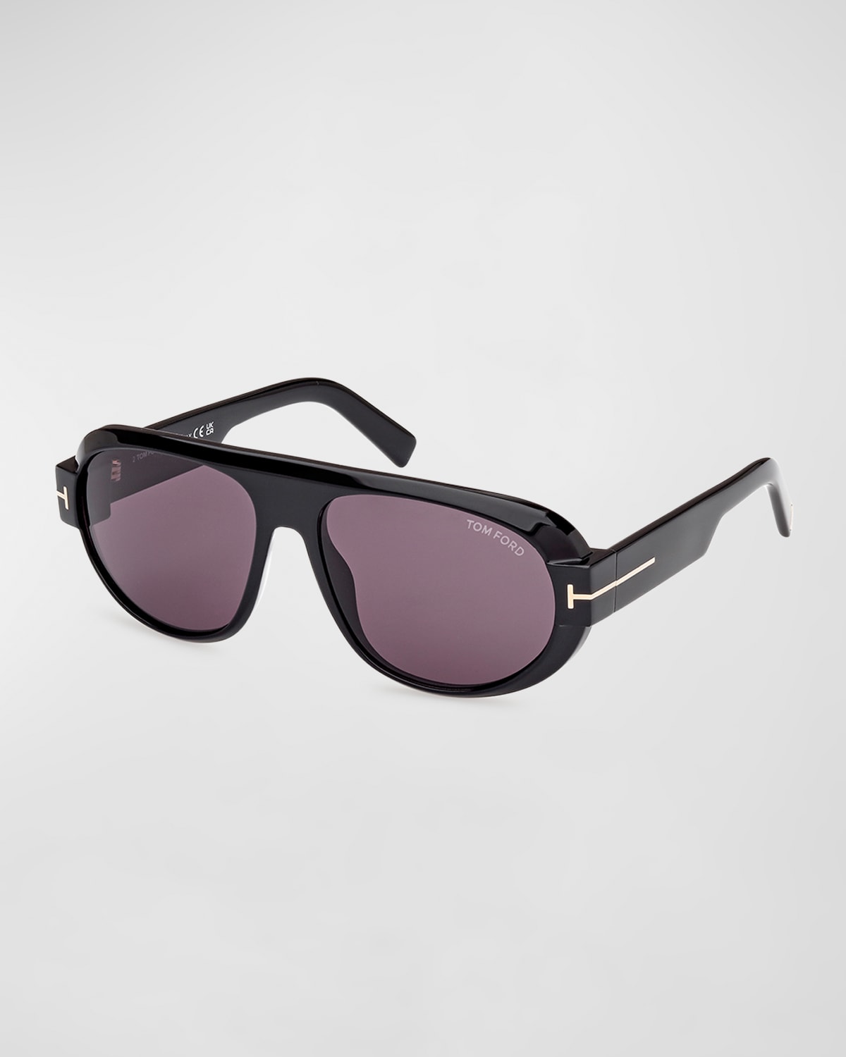 Shop Tom Ford Men's Blake-02 Acetate Round Sunglasses In Shiny Black