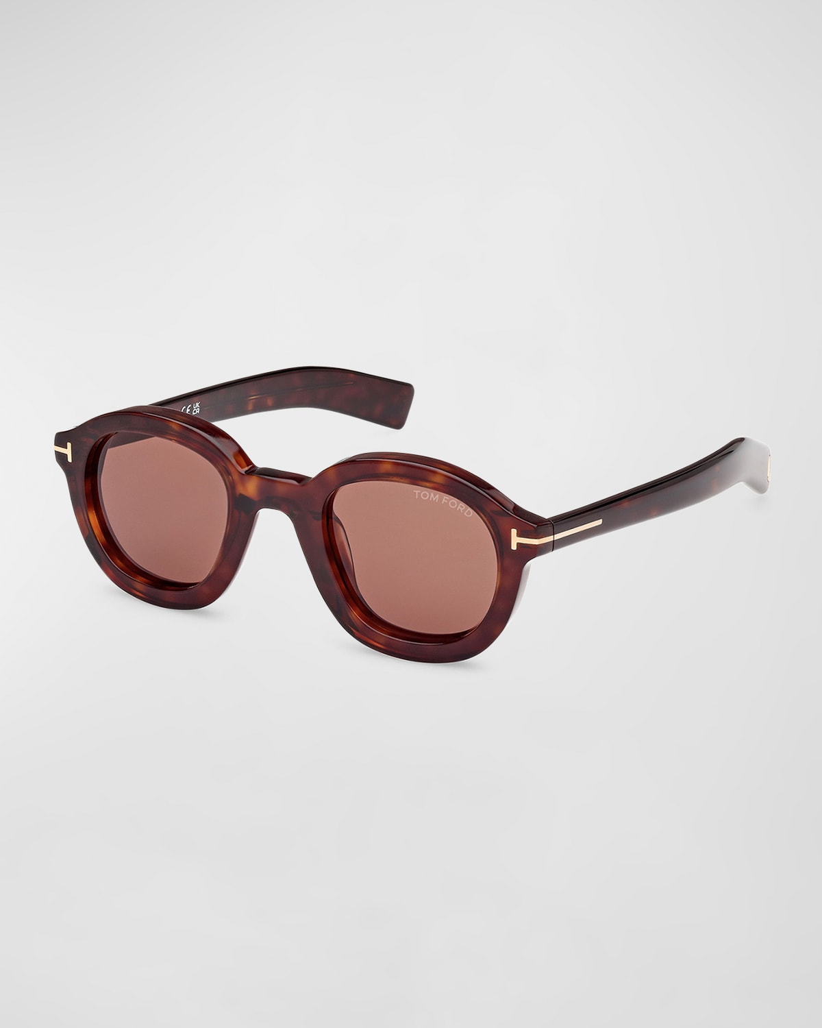 Shop Tom Ford Men's Raffa Acetate Round Sunglasses In Shiny Dark Havana Brown Lenses