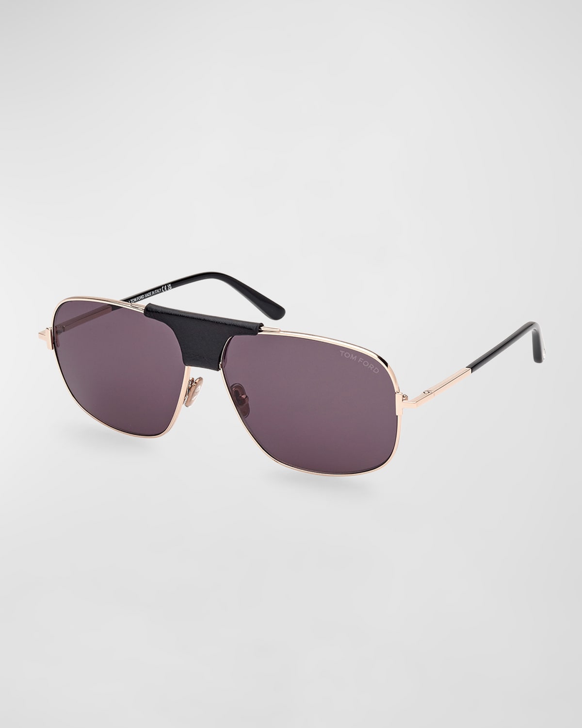 Tom Ford Men's Tex Metal And Leather Aviator Sunglasses In Metallic
