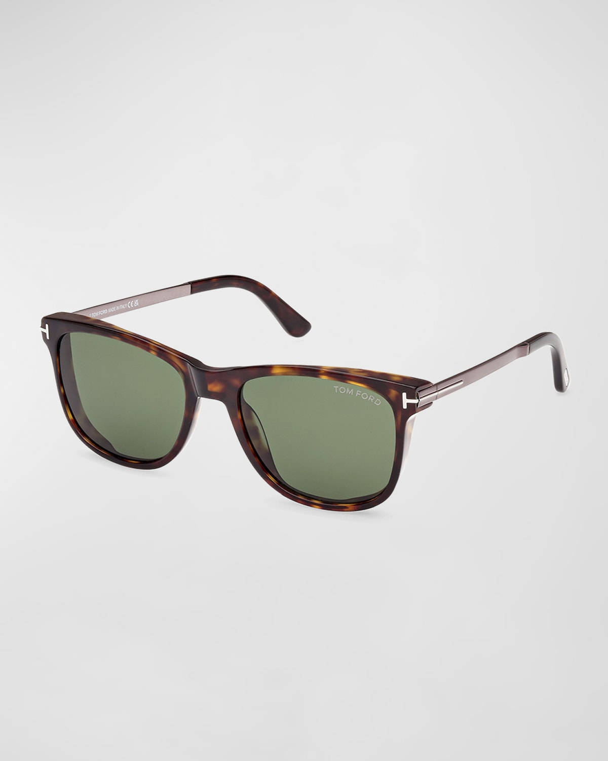Shop Tom Ford Men's Sinatra Acetate Square Sunglasses In Shiny Dark Havana Green Lenses