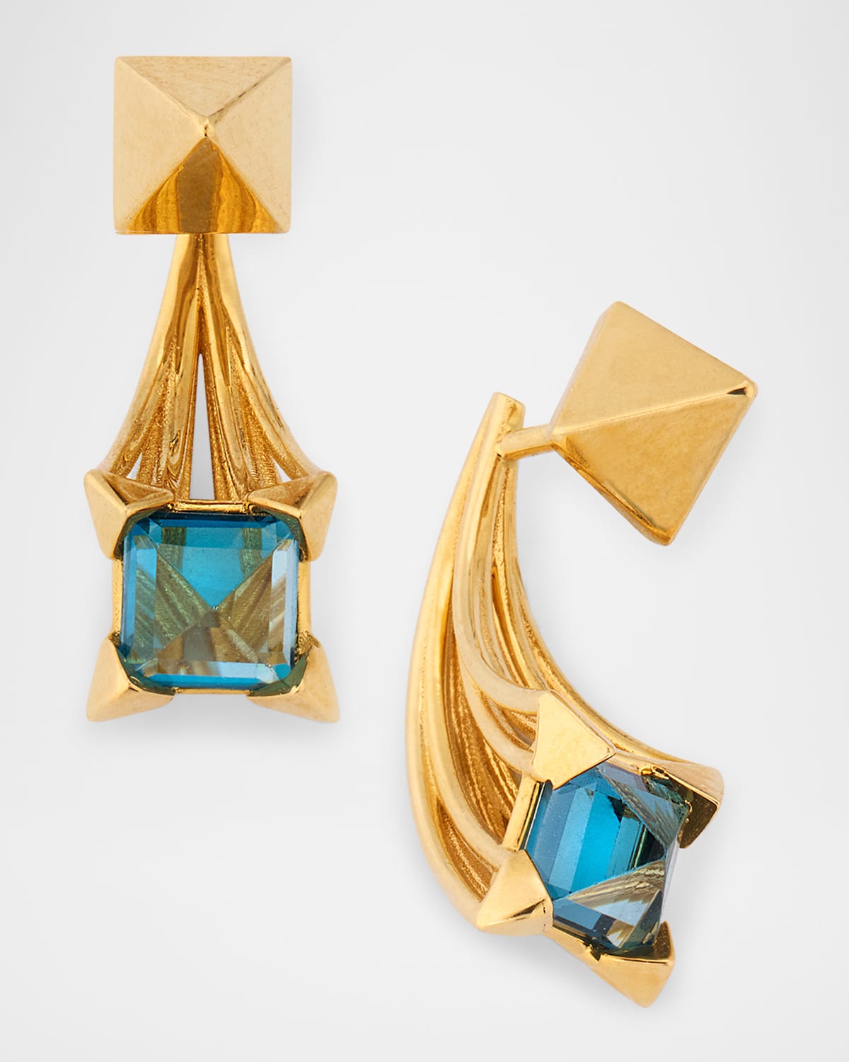 Stones 18K Yellow Gold Square Mini Earrings with London Blue Topaz