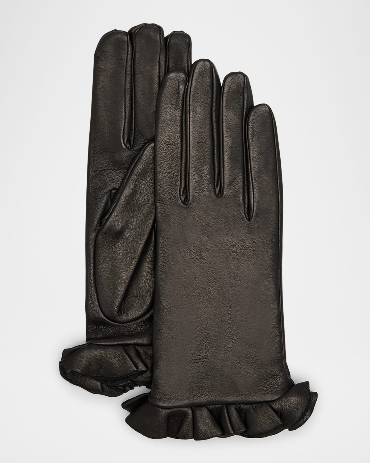 Paula Rowan Danielle Ruffled Leather Gloves In Black
