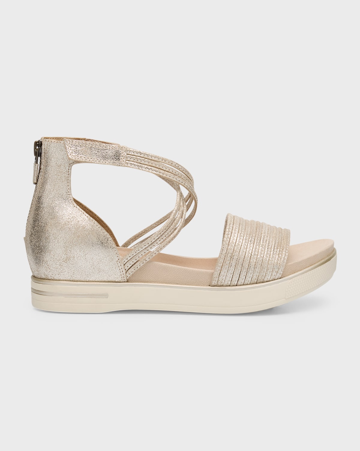 Shop Eileen Fisher Shea Metallic Crisscross Comfort Sandals In Platinum