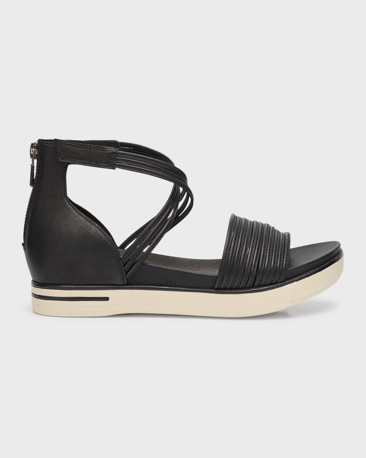 Eileen Fisher Shea Leather Crisscross Comfort Sandals In Black