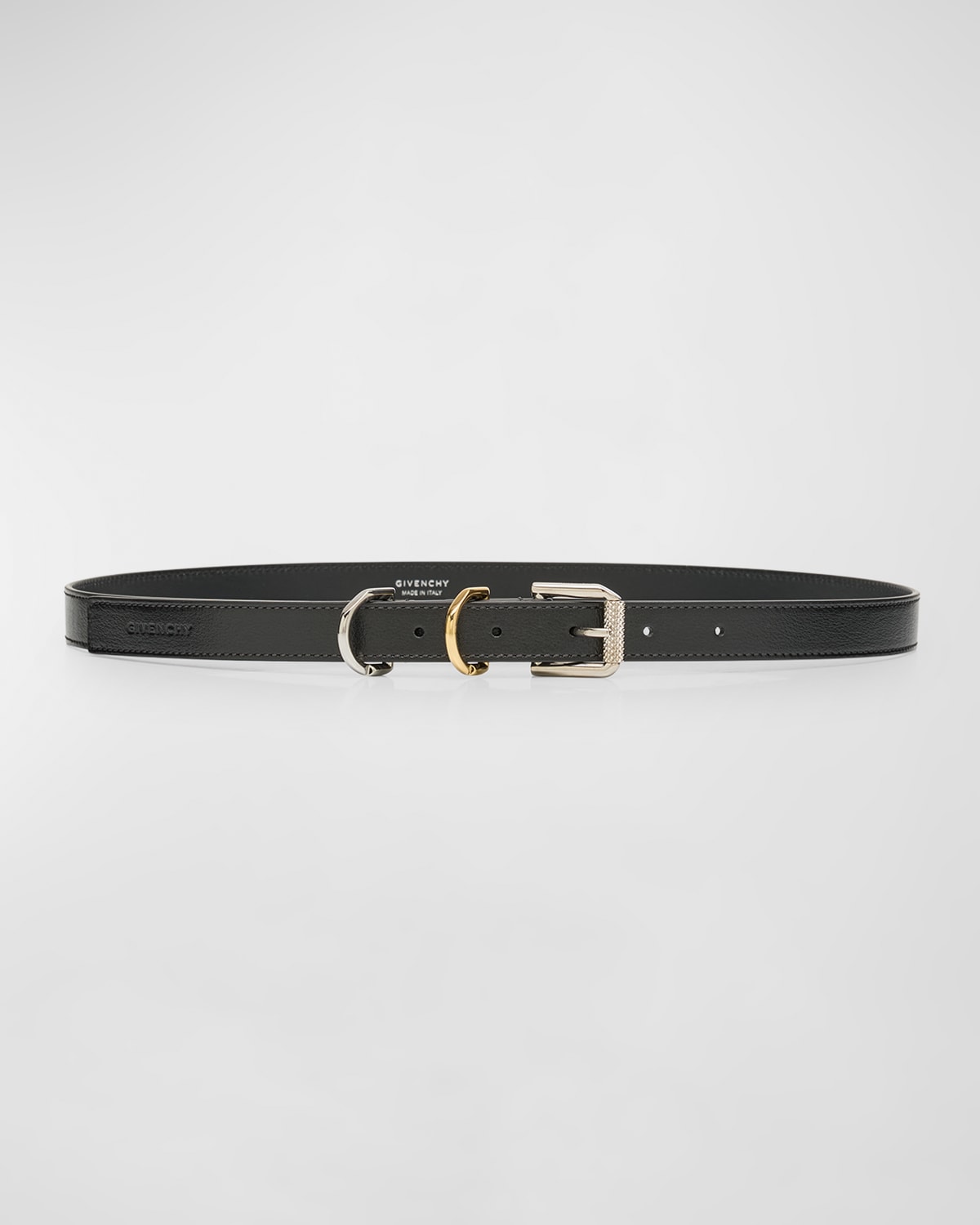 Givenchy Voyou Mixed-metal Leather Skinny Belt In Black