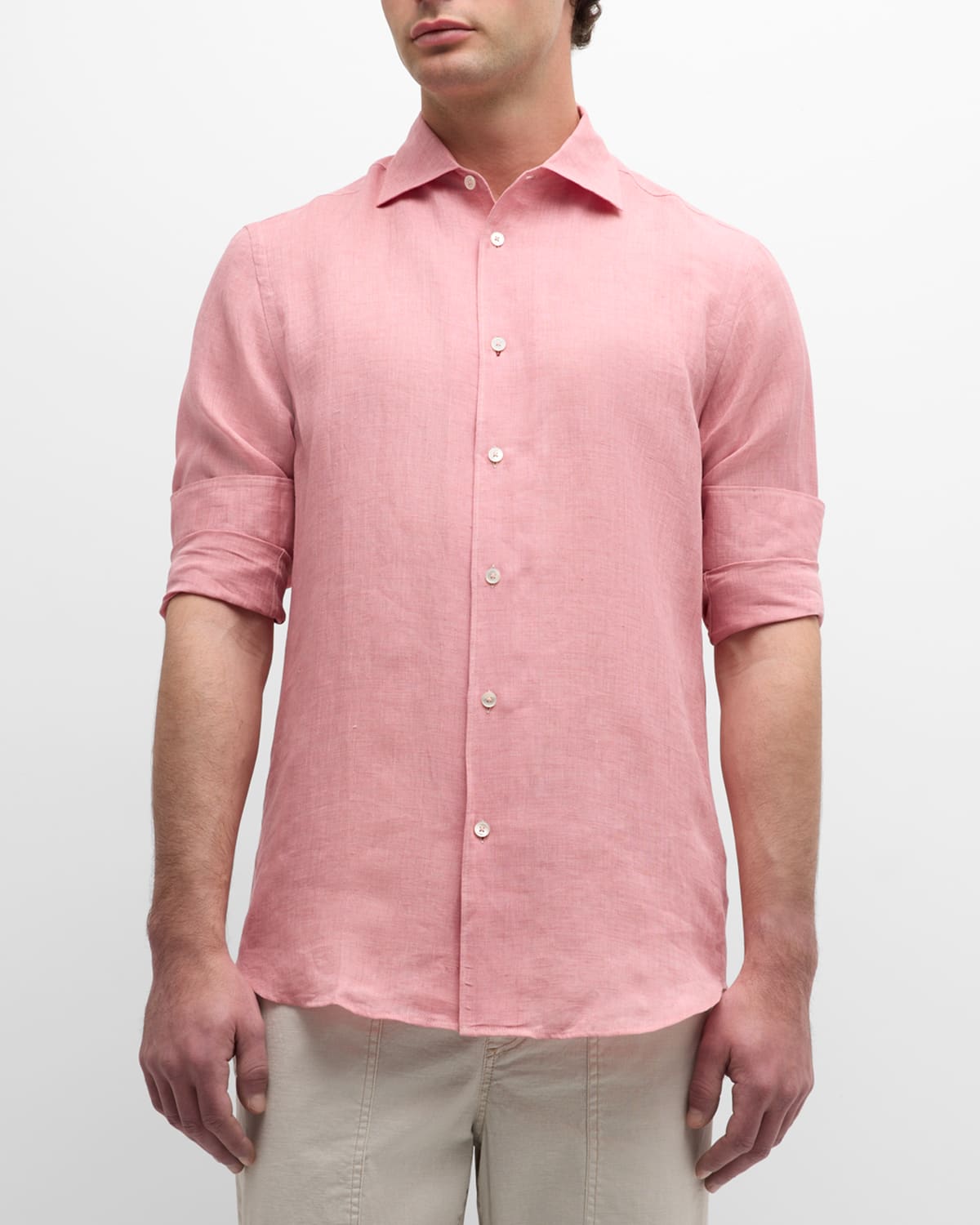 Shop Paul Smith Men's Linen Casual Button-down Shirt In Bright Pink