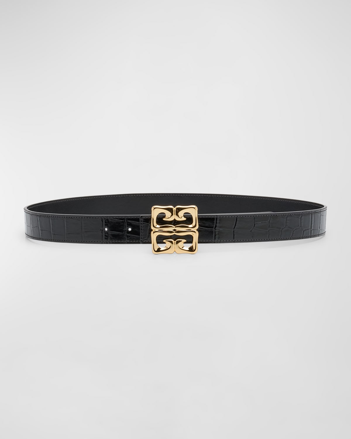 Givenchy 4g Baroque Reversible Croc-embossed & Smooth Leather Belt In Black