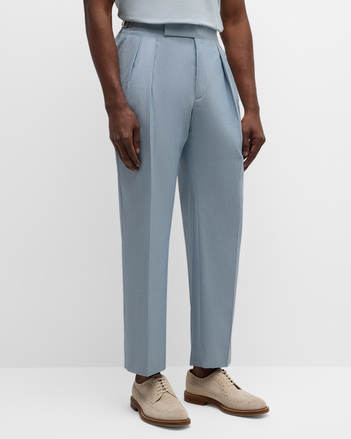 Paul Smith Men's Cotton-silk Pleated Trousers In Light Blue