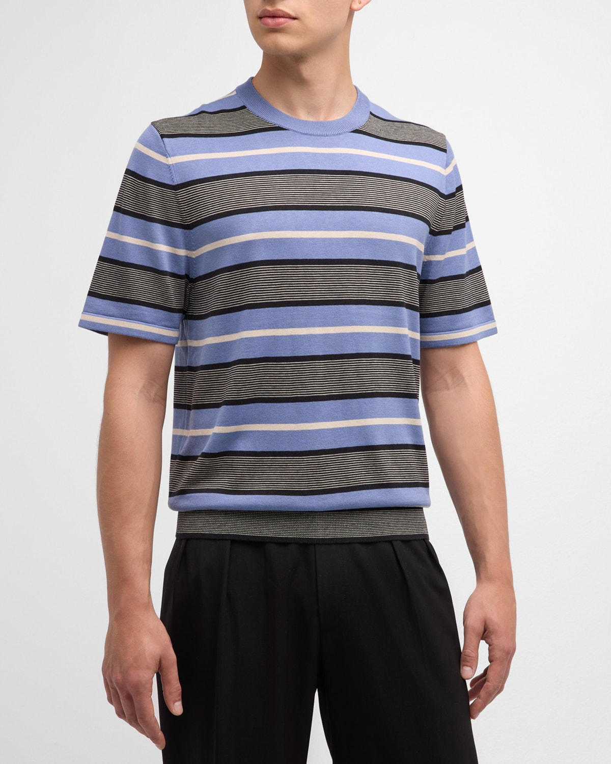 Paul Smith Men's Silk-cotton Stripe Knit T-shirt In Blue Stripe