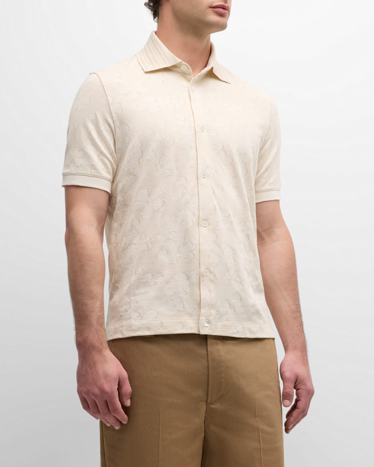 Men's Cotton Floral Jacquard Knit Polo Shirt