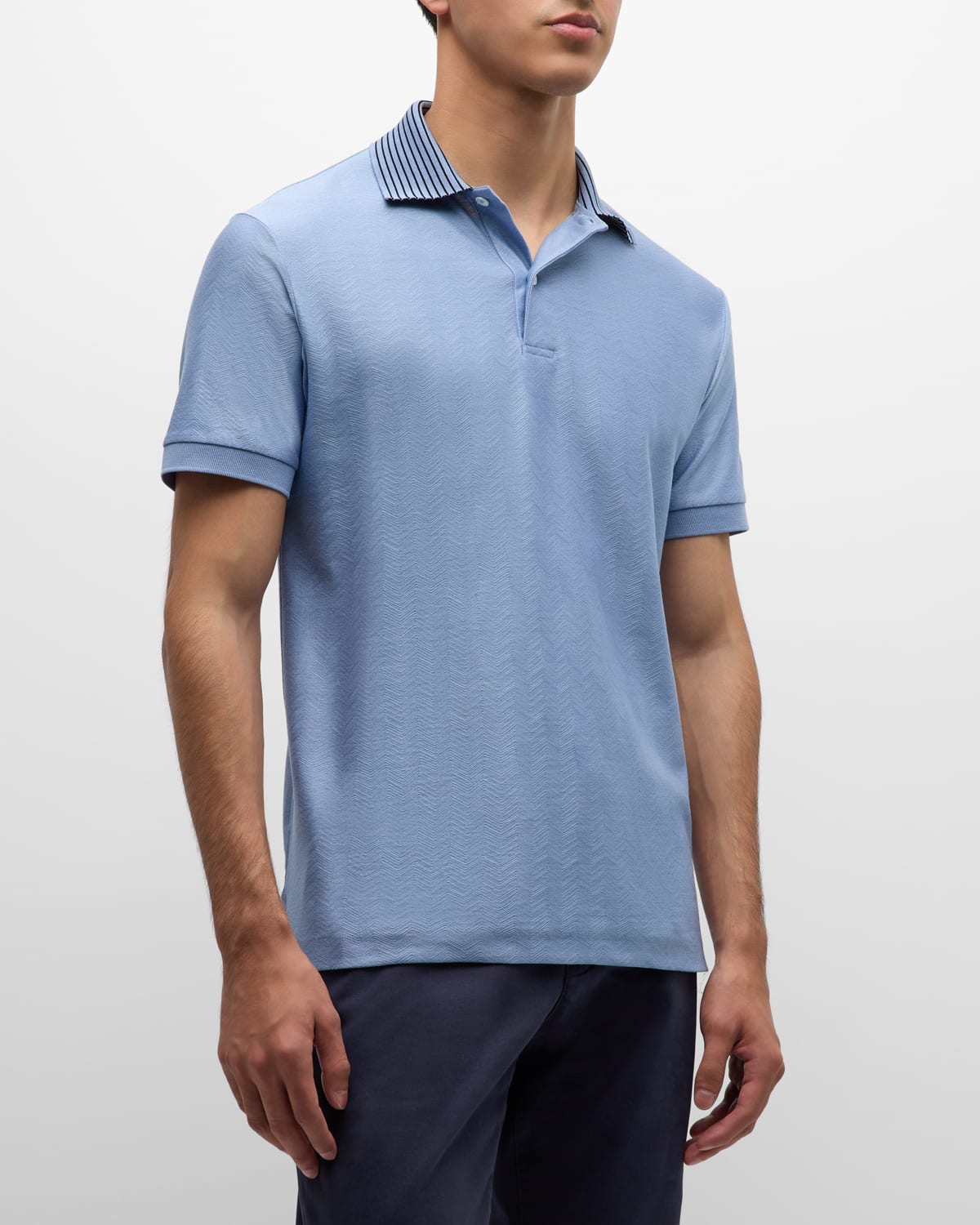 Shop Paul Smith Men's Chevron Cotton Jacquard Polo Shirt In Blue