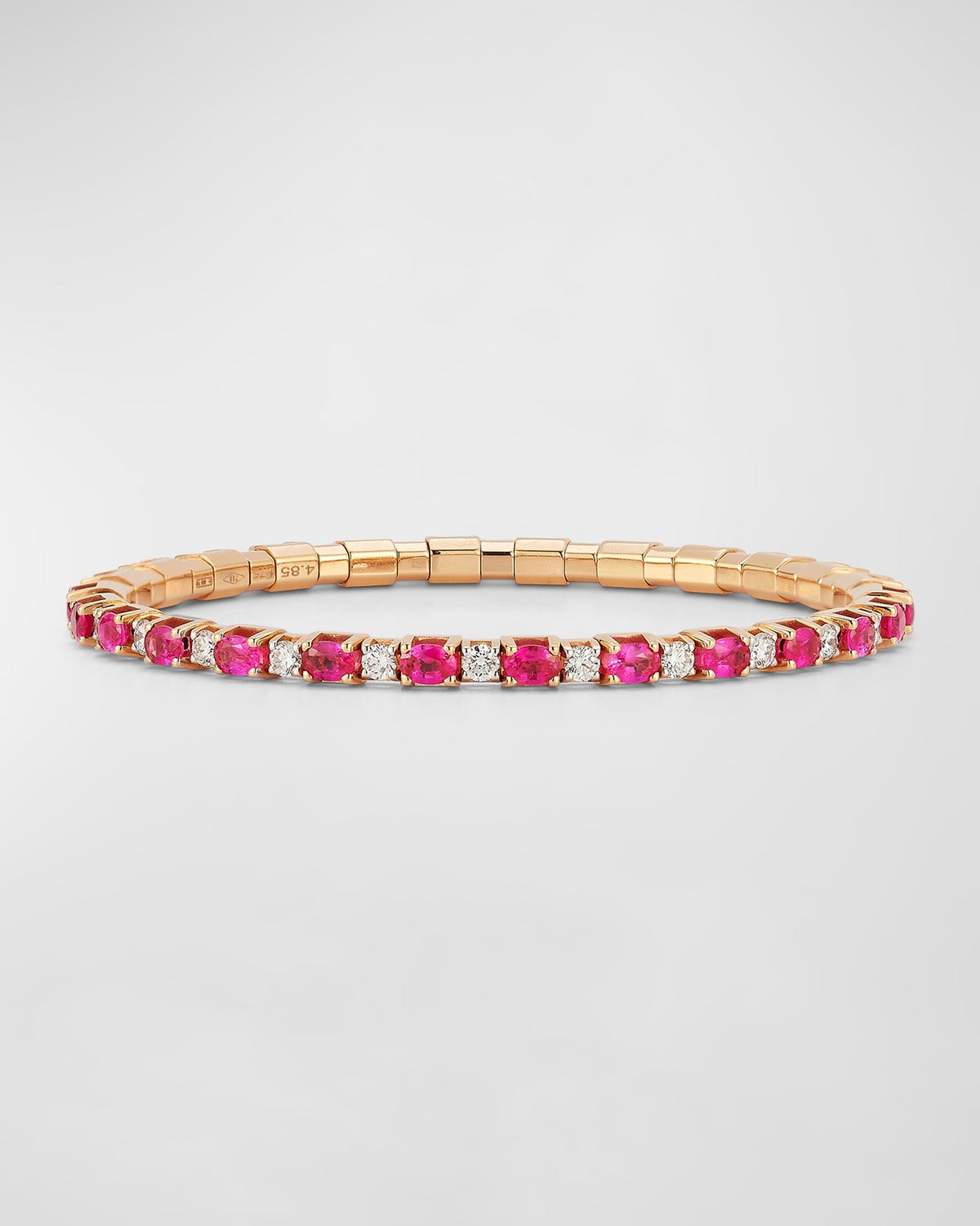 18K Rose Gold Oval Ruby and Diamond Stretch Tennis Bracelet, Size 6.5"L