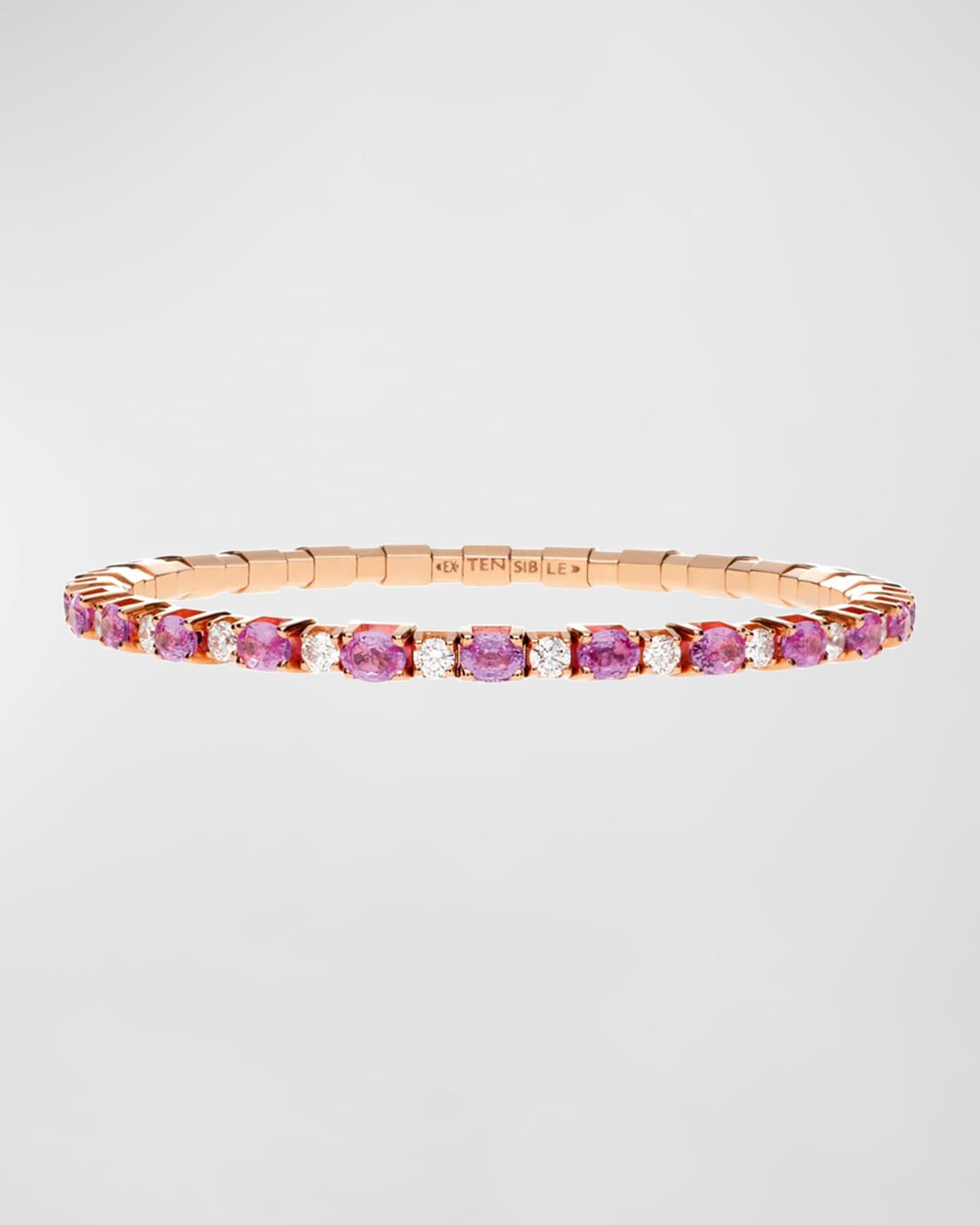 18K Rose Gold Oval Pink Sapphire and Diamond Stretch Tennis Bracelet, Size 6.5"L
