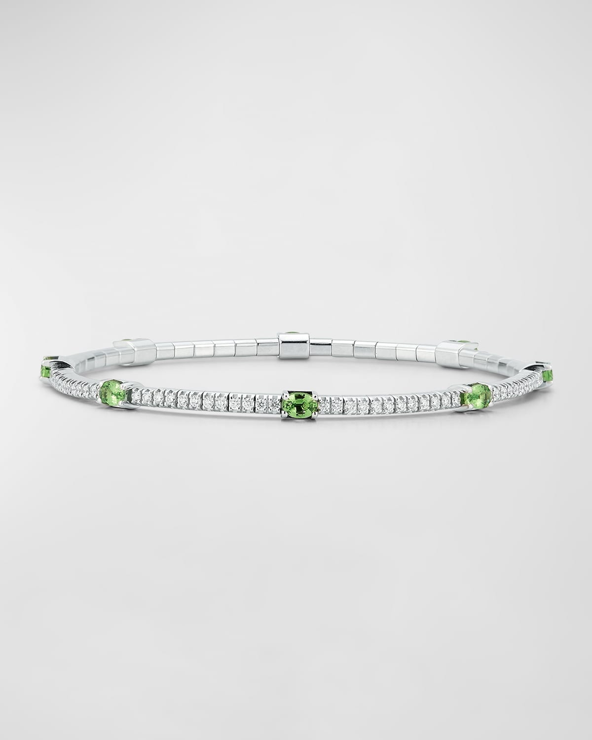 Ex-tensible 18k White Gold Oval Tsavorite And Diamond Stretch Tennis Bracelet In White Gold