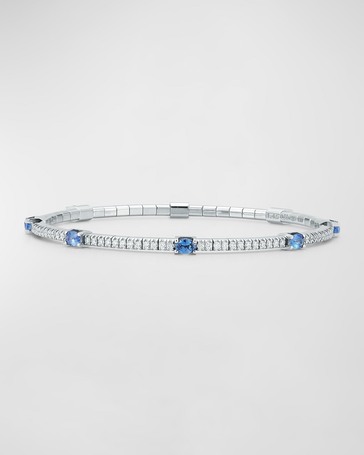 18K White Gold Oval Blue Sapphire and Diamond Stretch Tennis Bracelet, Size 6.5"L