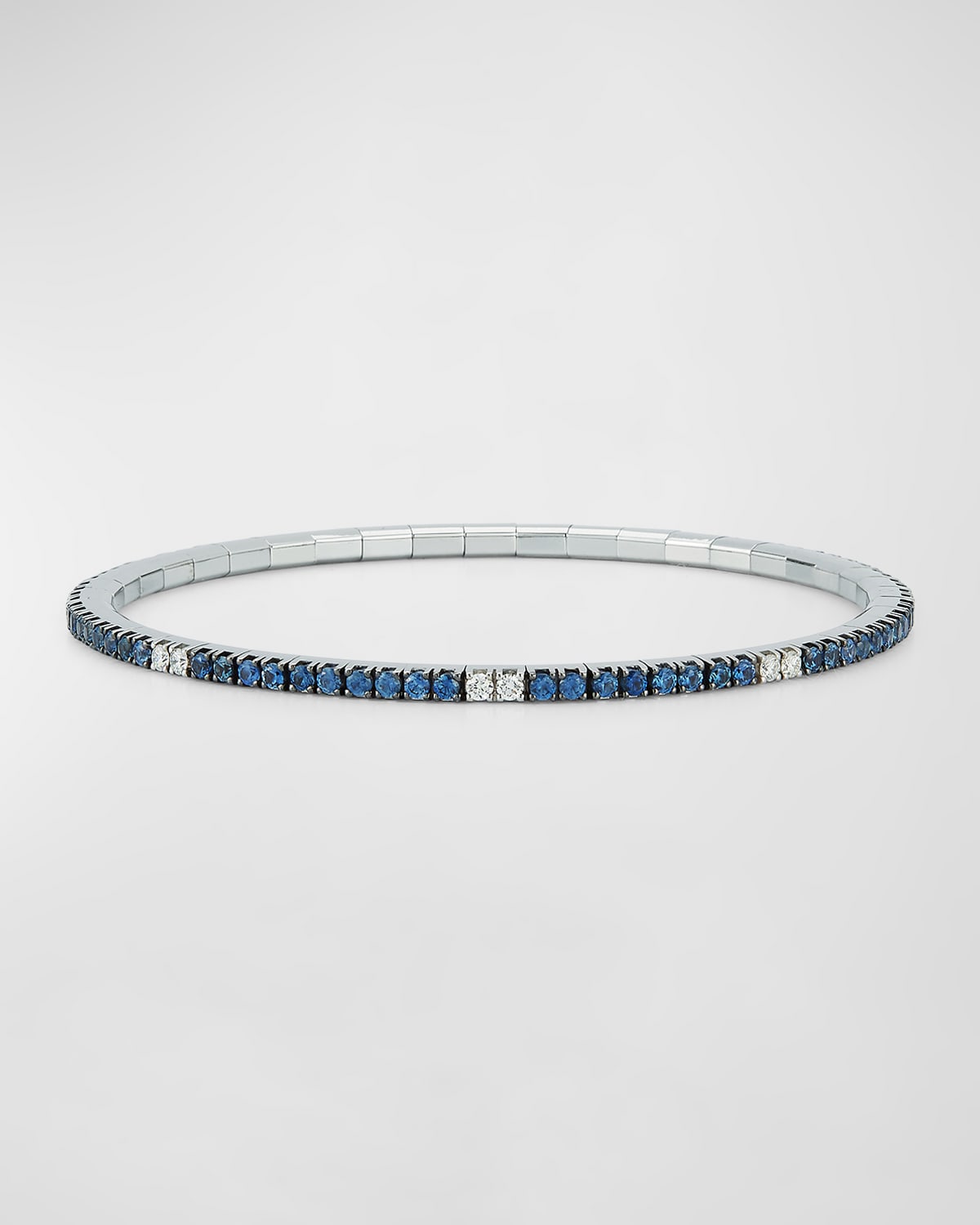 18K White Gold Blue Sapphire and Diamond Stretch Tennis Bracelet, Size 6.5"L