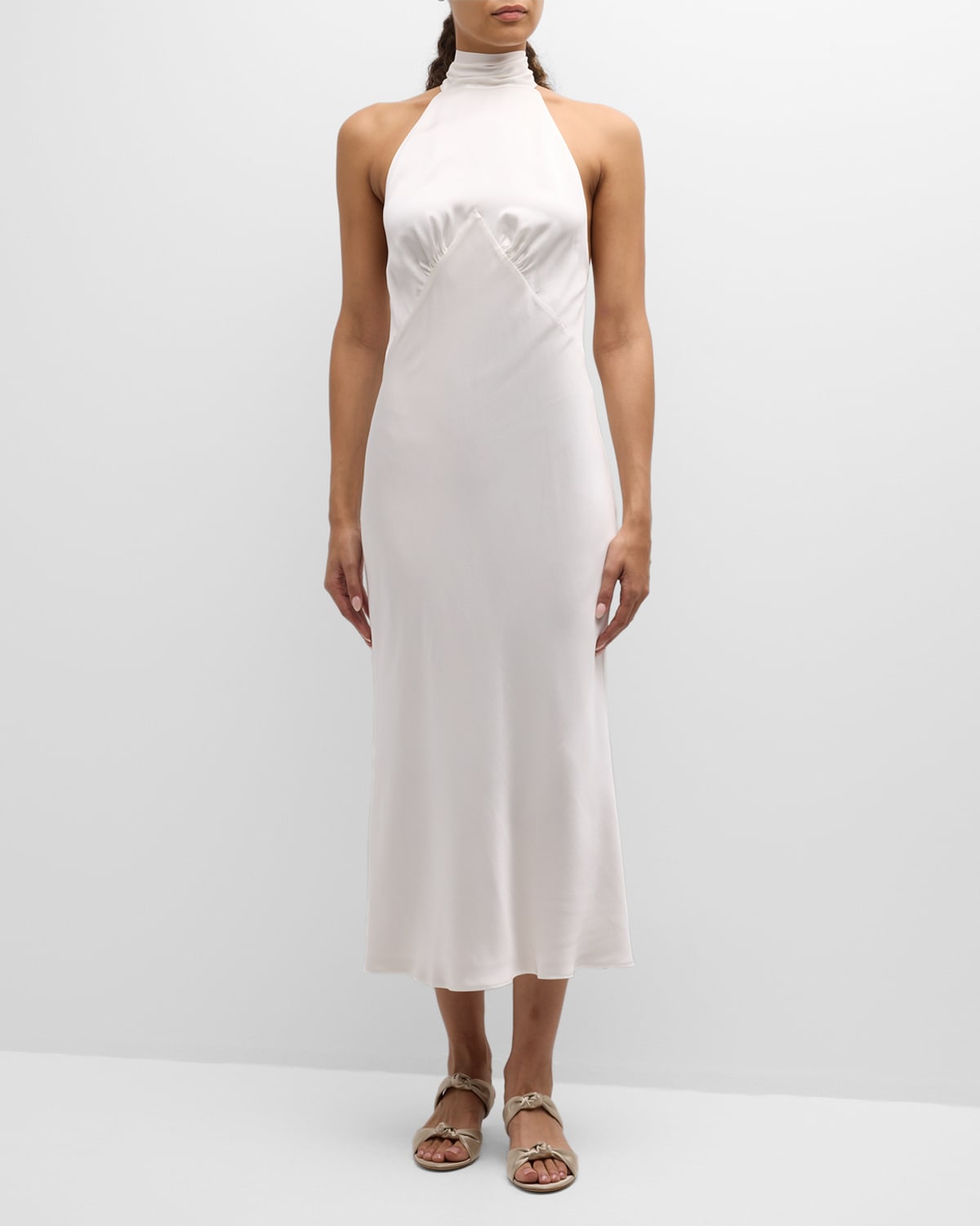 Shop Olivia Von Halle Greta Open-back Silk Halter Midi Dress In Ivory