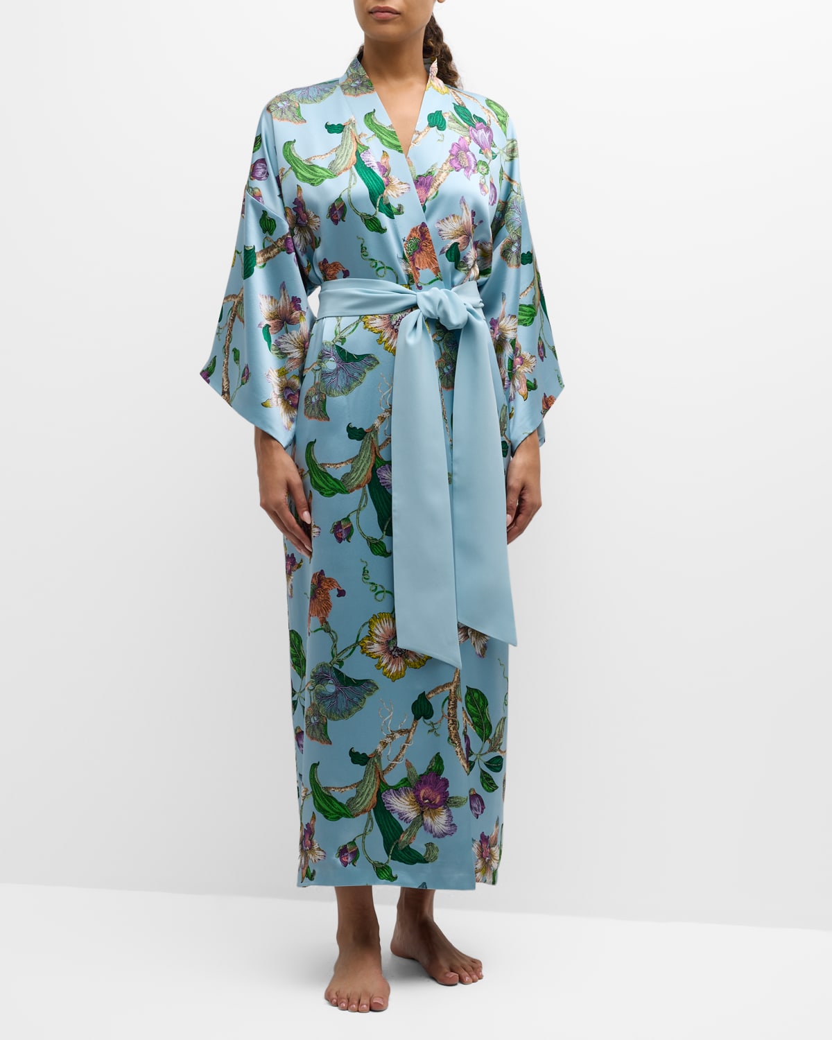 Queenie Floral-Print Silk Kimono Robe