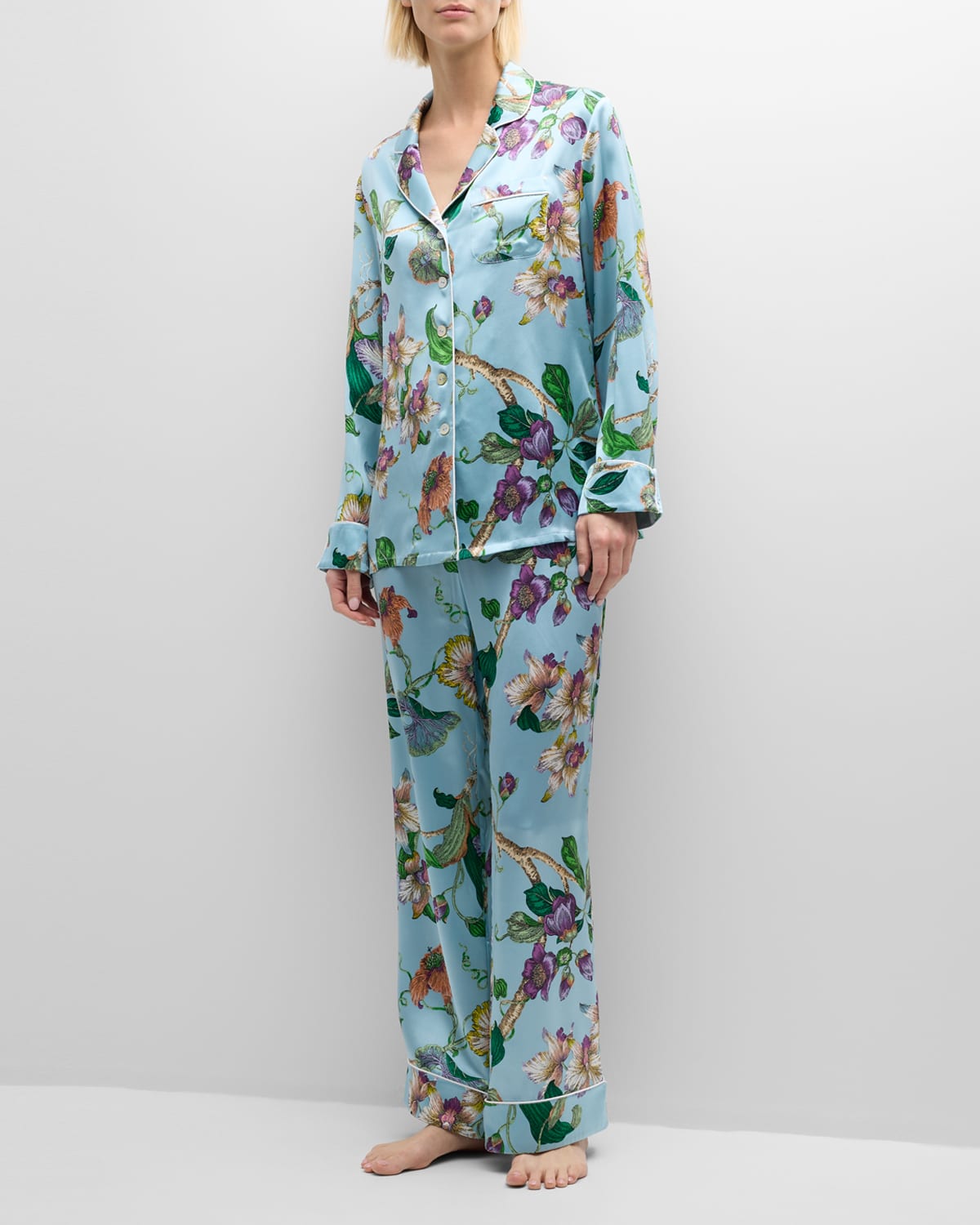 Shop Olivia Von Halle Lila Floral-print Silk Pajama Set In Ceres