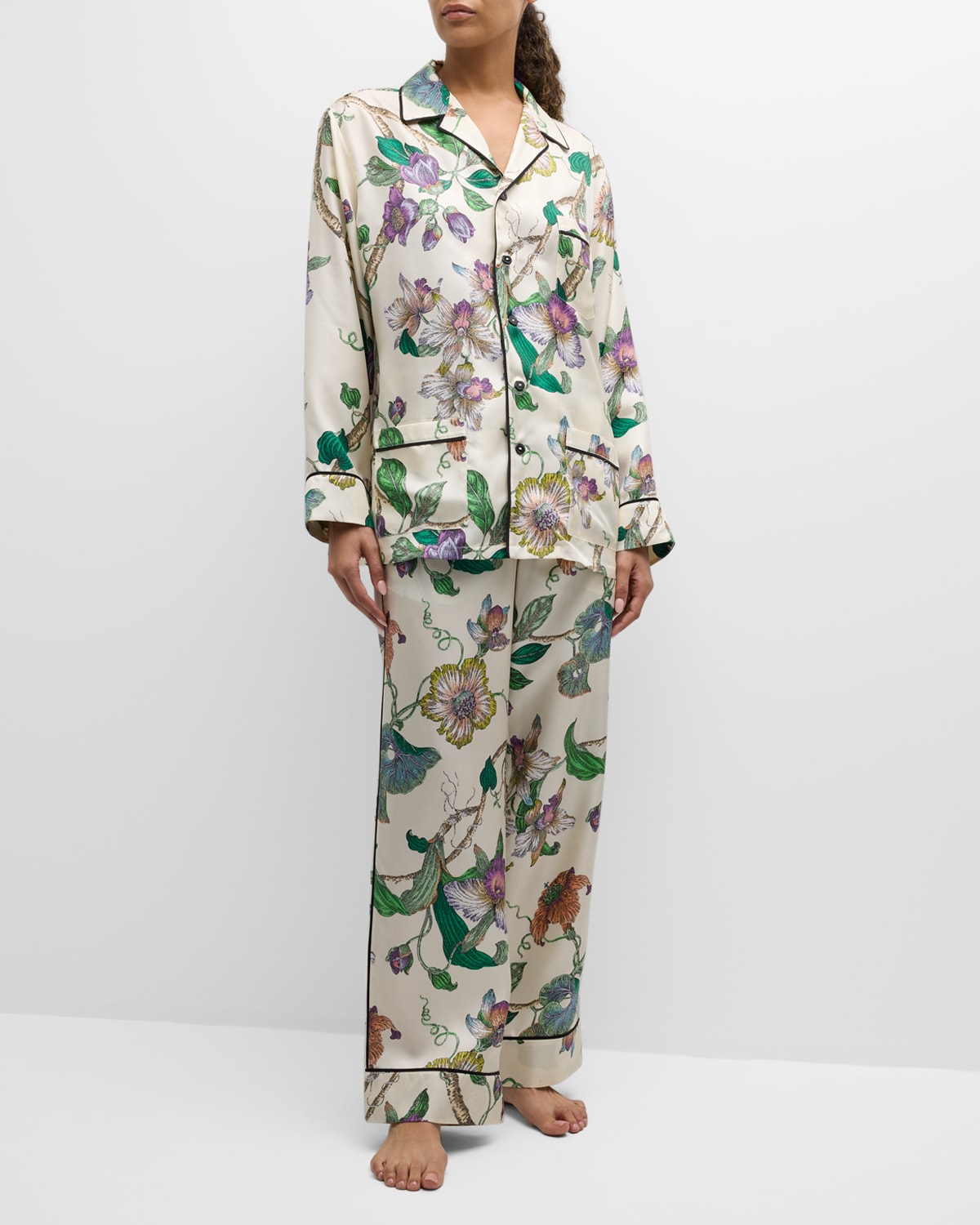 Yves Floral-Print Silk Twill Pajama Set