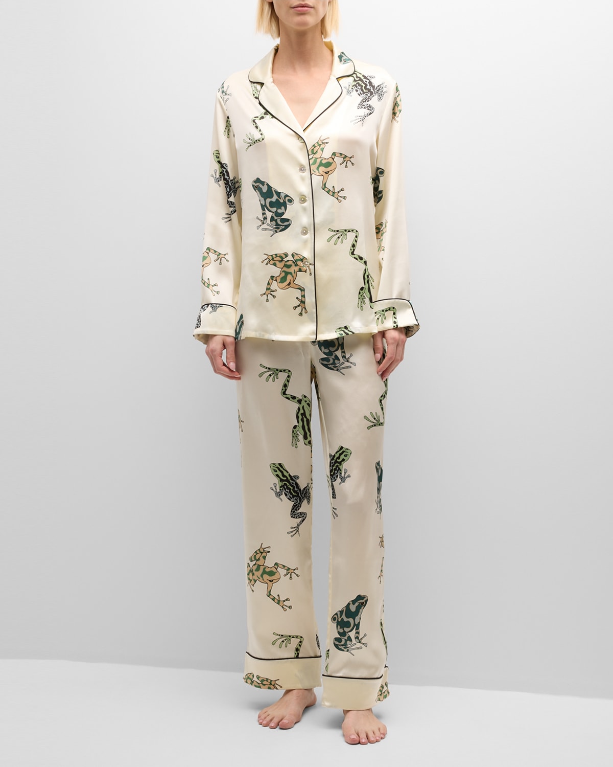 Shop Olivia Von Halle Lila Frog-print Silk Satin Pajama Set In Lumi