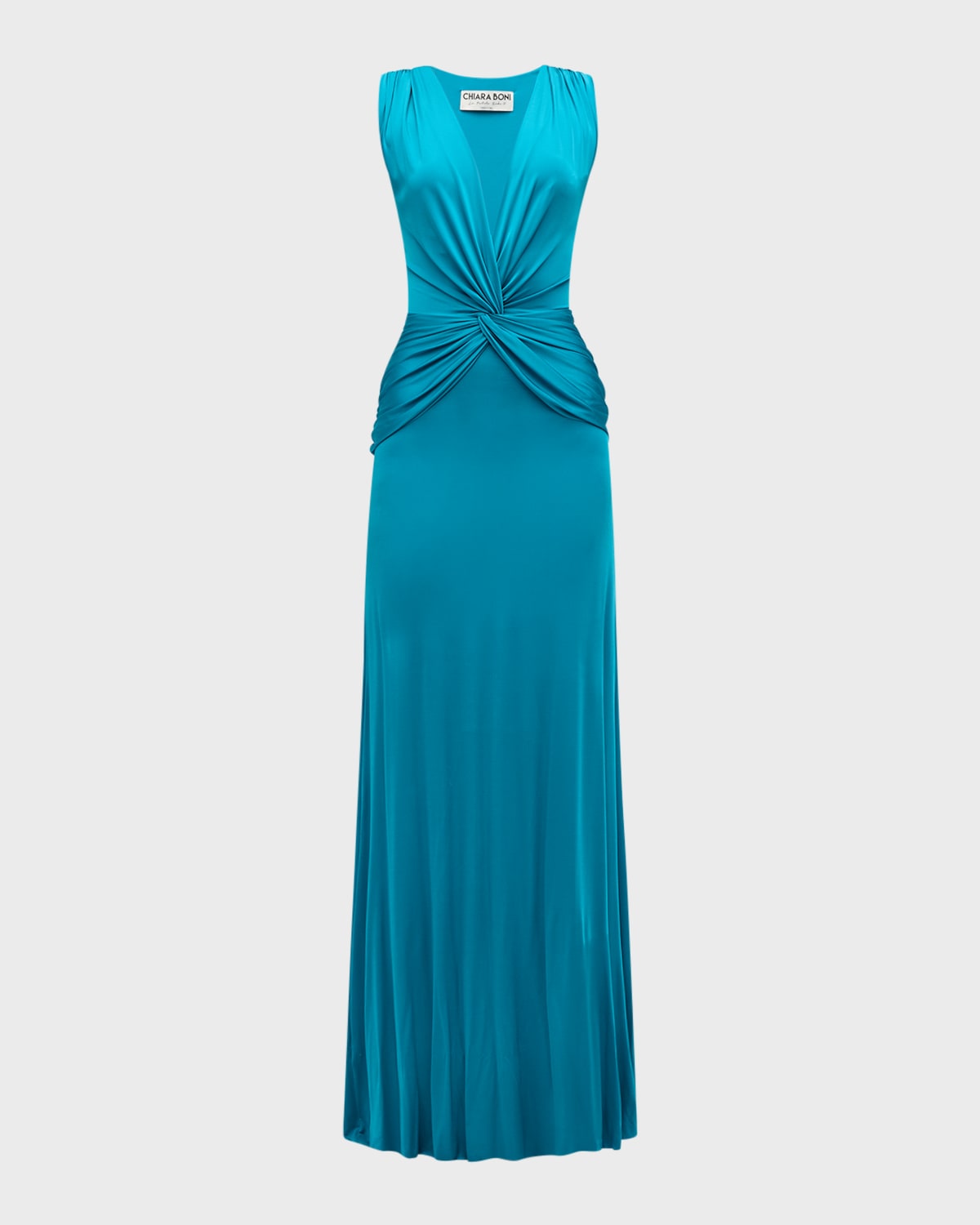 Chiara Boni La Petite Robe Kinj Twist-front Deep V-neck Jersey Gown In Mediterran