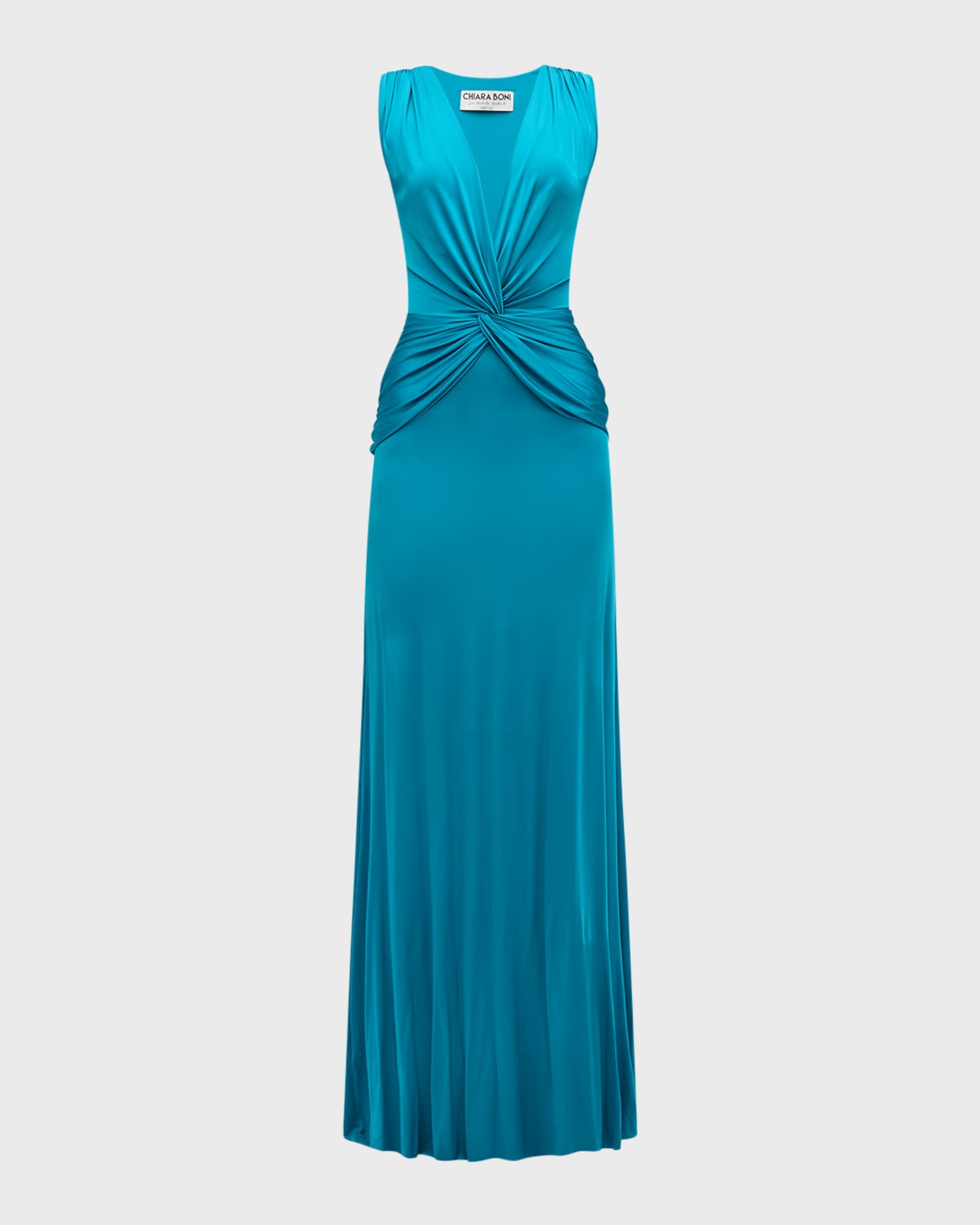 Chiara Boni La Petite Robe Kinj Twist-front Deep V-neck Jersey Gown In Mediterranean