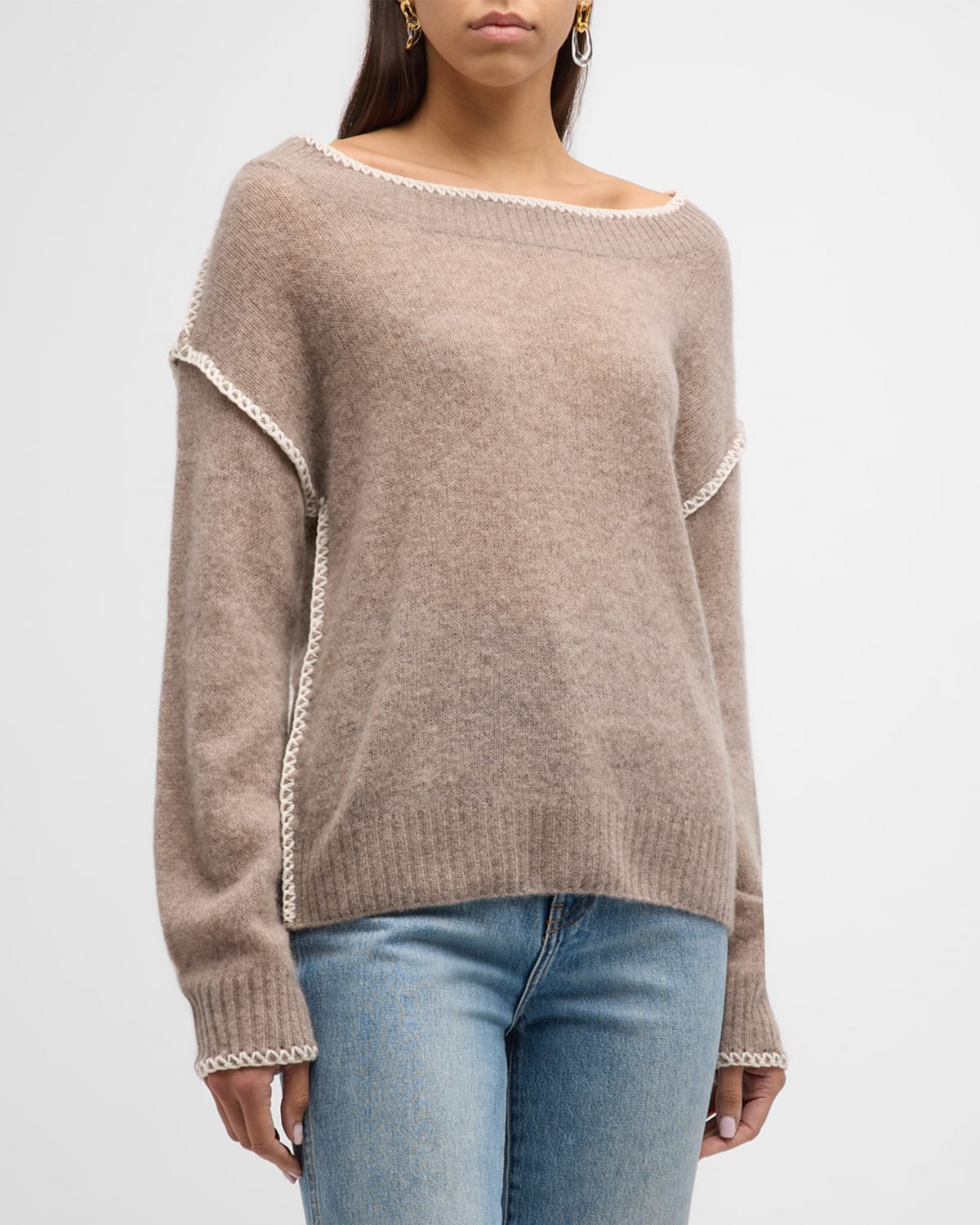 Shop Naadam Cashmere Embroidered Funnel-neck Sweater In Timber